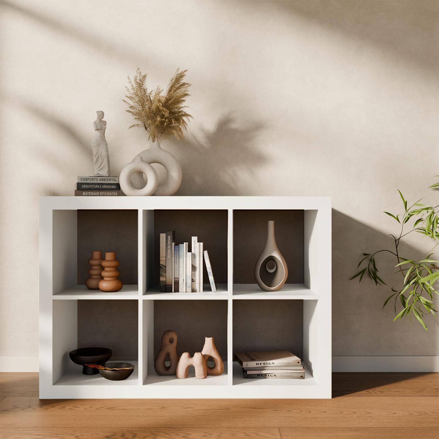 Libreria a 2 livelli con 6 scomparti, Basiks, Bianco, 76x39x111.2 cm Photo2