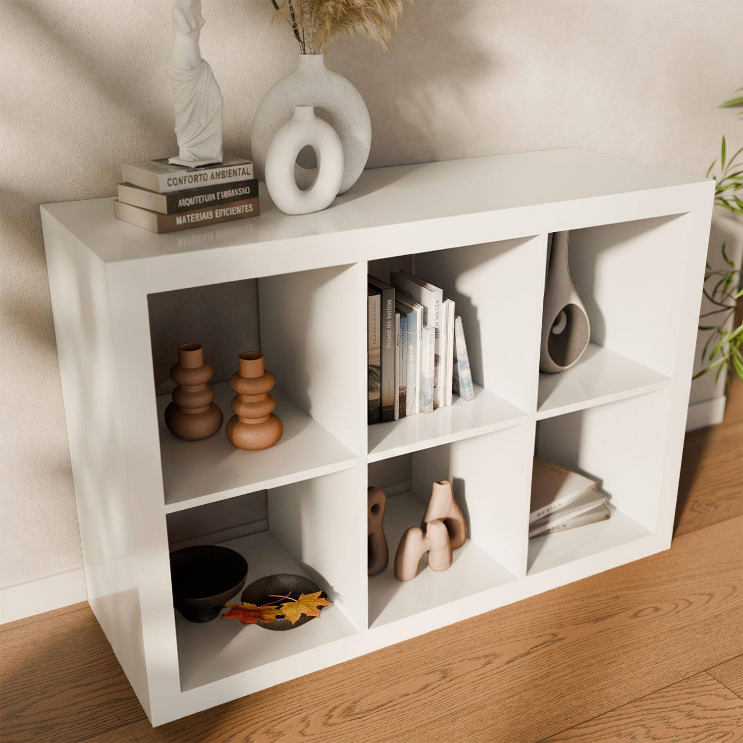 Libreria a 2 livelli con 6 scomparti, Basiks, Bianco, 76x39x111.2 cm Photo4