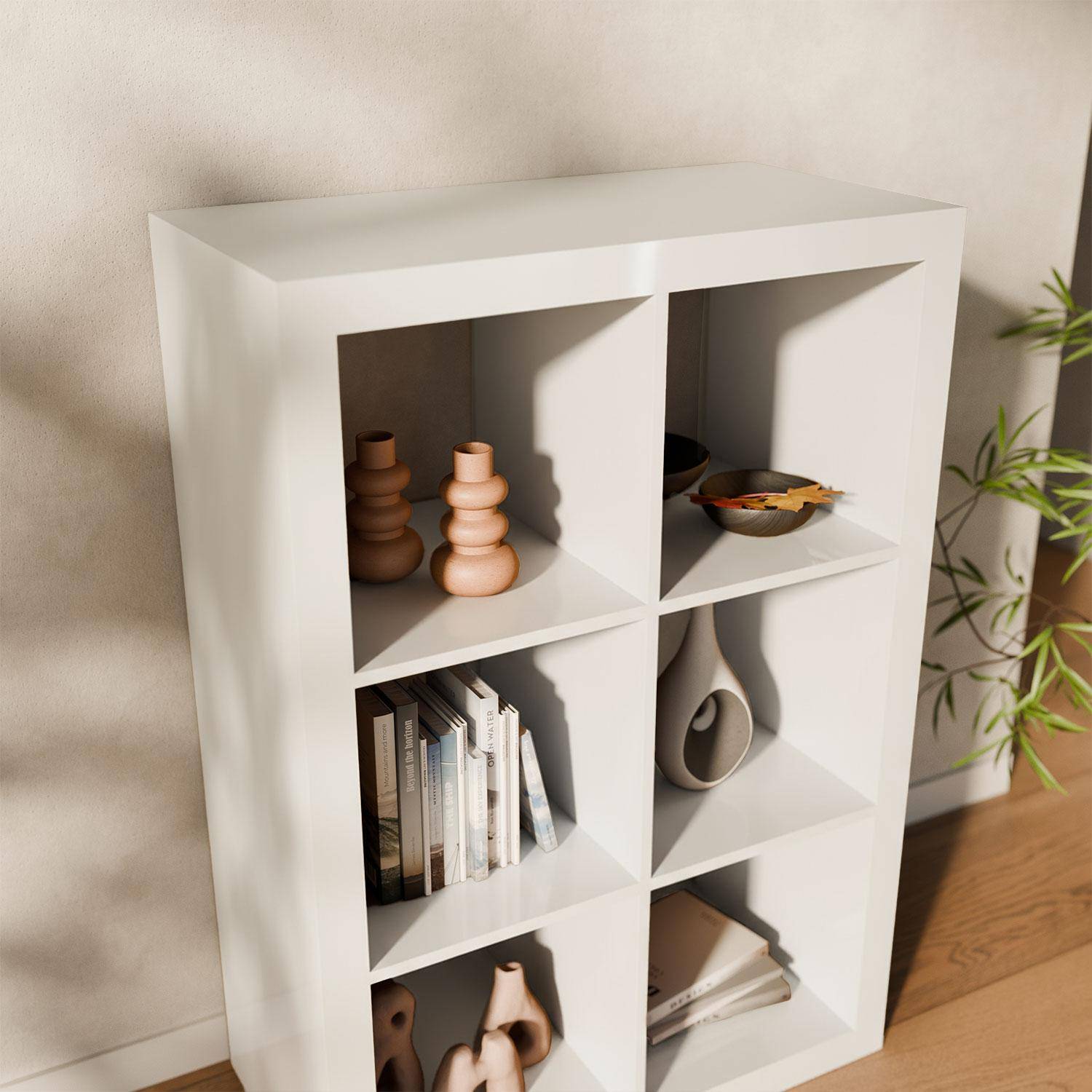 Libreria a 2 livelli con 6 scomparti, Basiks, Bianco, 76x39x111.2 cm Photo6