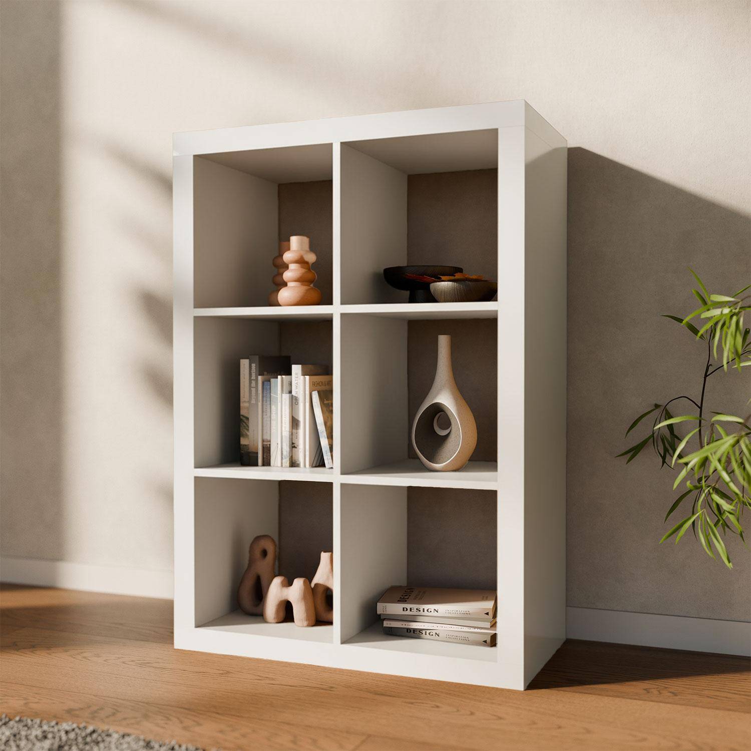 Libreria a 2 livelli con 6 scomparti, Basiks, Bianco, 76x39x111.2 cm Photo5