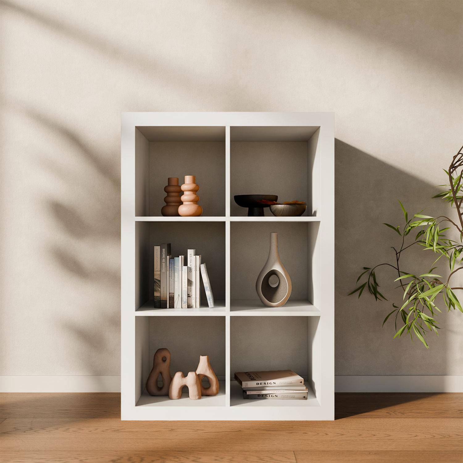 Libreria a 2 livelli con 6 scomparti, Basiks, Bianco, 76x39x111.2 cm Photo1