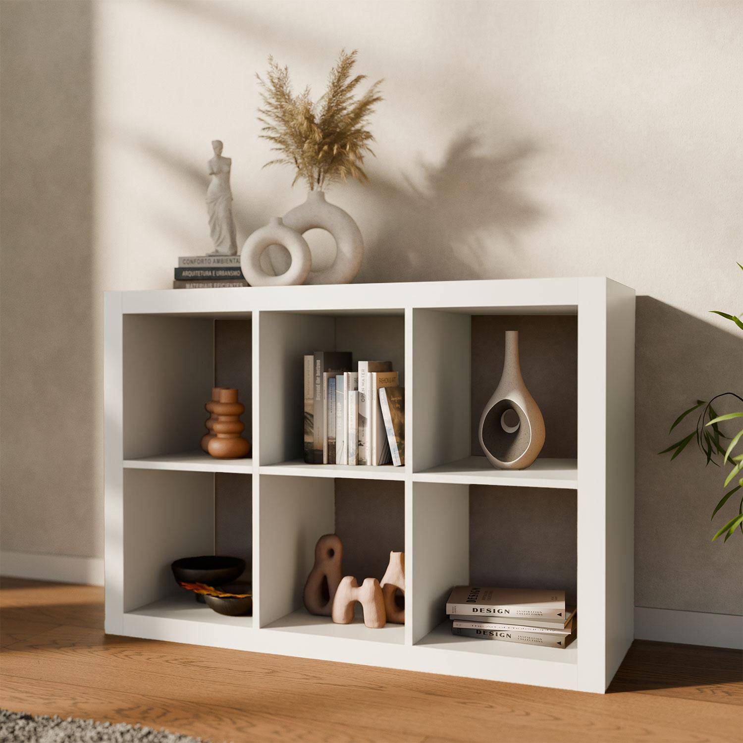 Libreria a 2 livelli con 6 scomparti, Basiks, Bianco, 76x39x111.2 cm Photo3