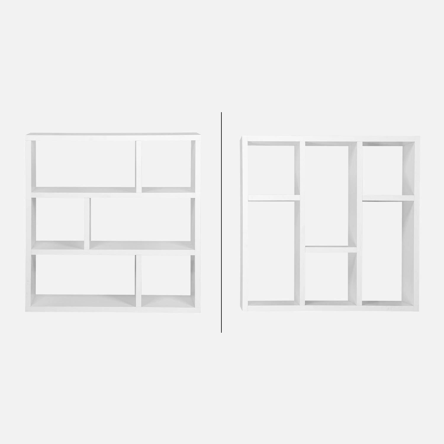 Etagère bibliothèque asymétrique 3 niveaux 6 compartiments, casiers, effet bois blanc,  L 111,2 x P 39 x H 115,2cm,sweeek,Photo2