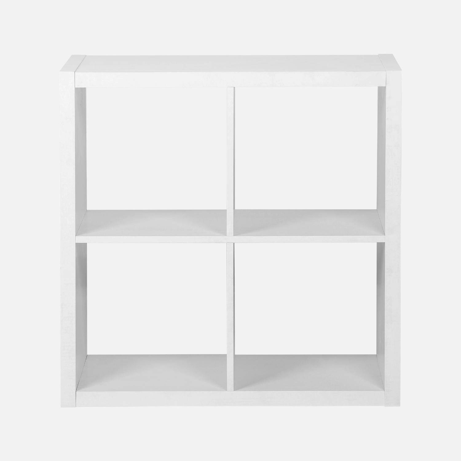 Etagère bibliothèque cubique 2 niveaux 4 compartiments, casiers, effet bois blanc, L 76 x P 39 x H 76cm,sweeek,Photo5