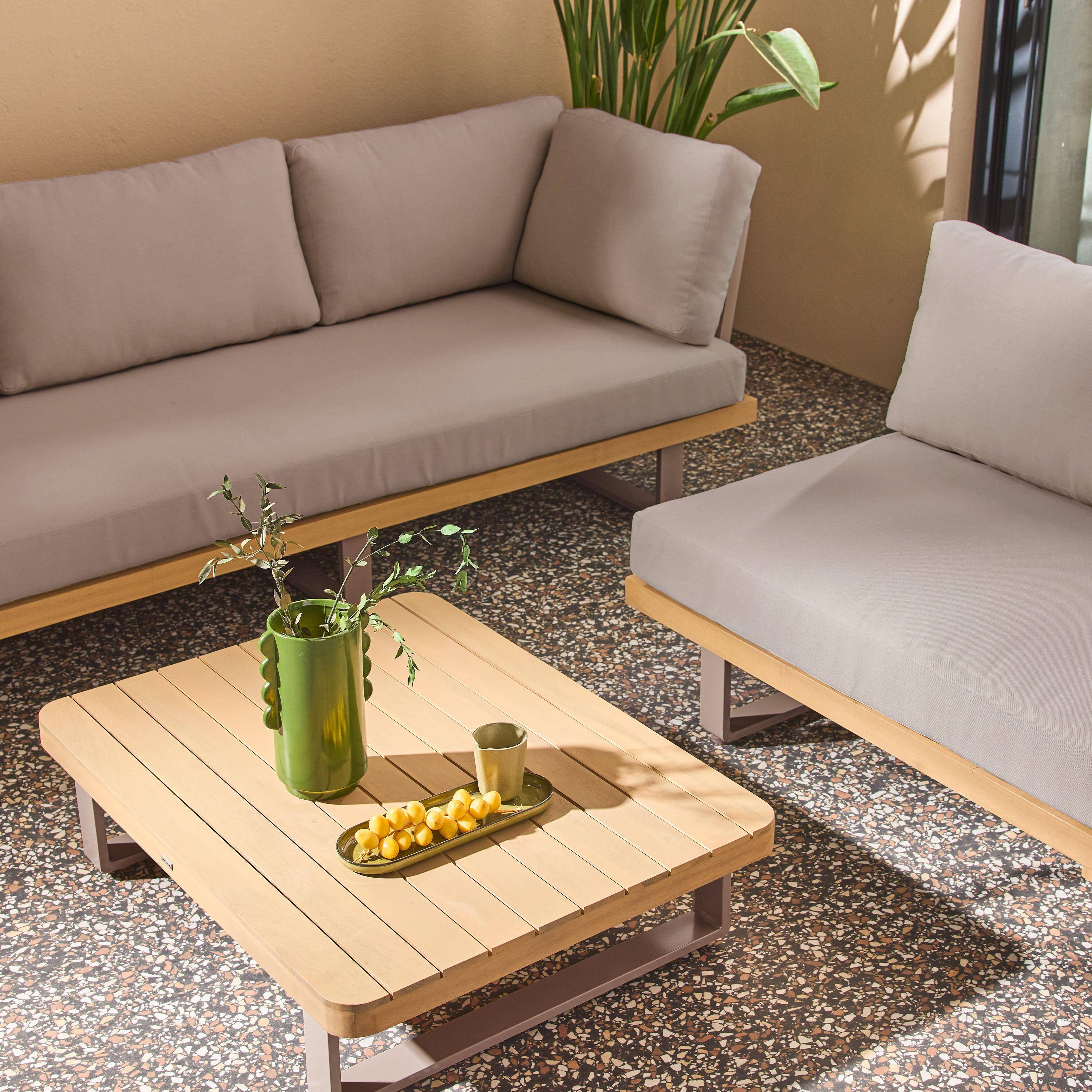 Narożny zestaw ogrodowy z drewna akacjowego i aluminium, 5 miejsc, brązowy - Acalia Latika,sweeek,Photo5