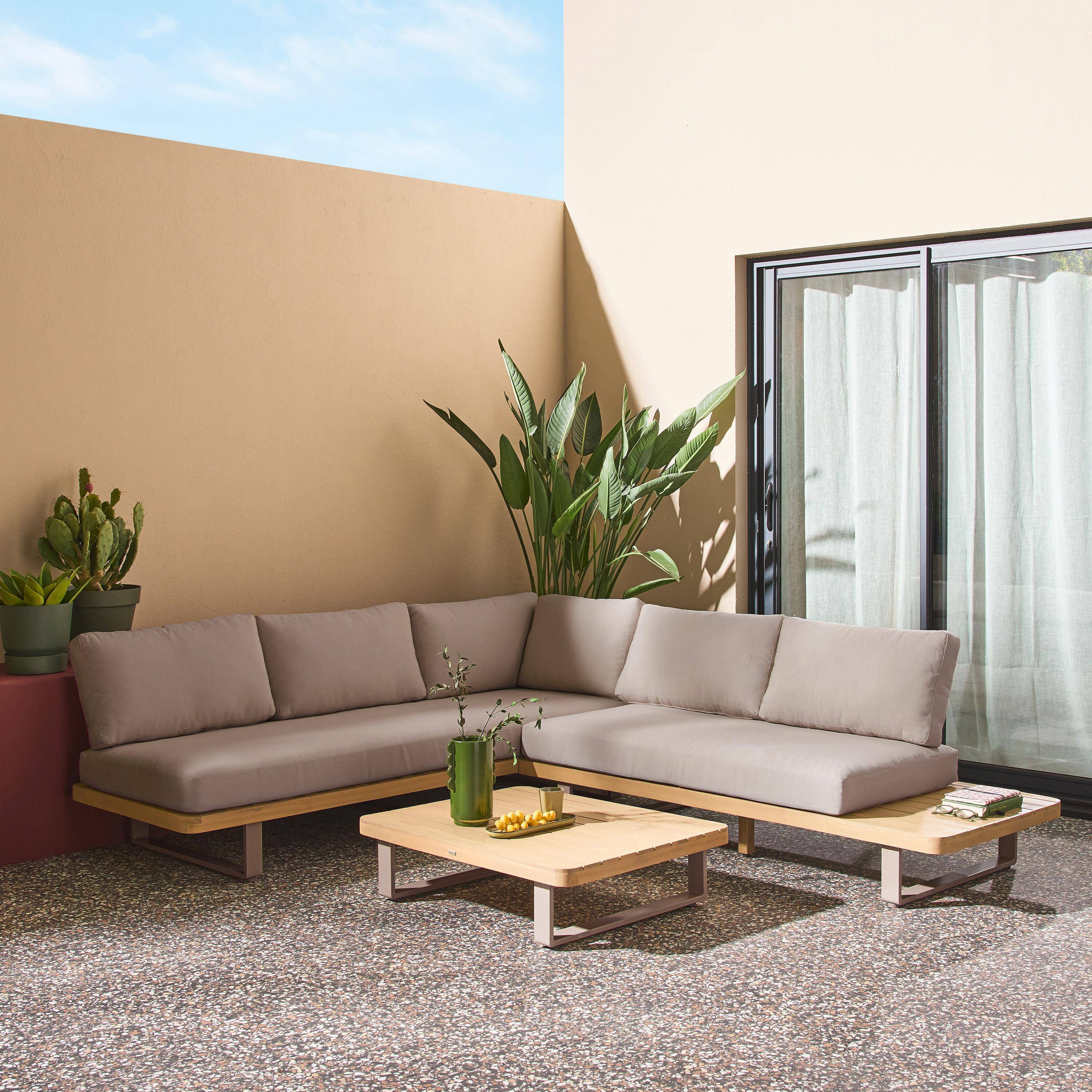 Narożny zestaw ogrodowy z drewna akacjowego i aluminium, 5 miejsc, brązowy - Acalia Latika,sweeek,Photo2