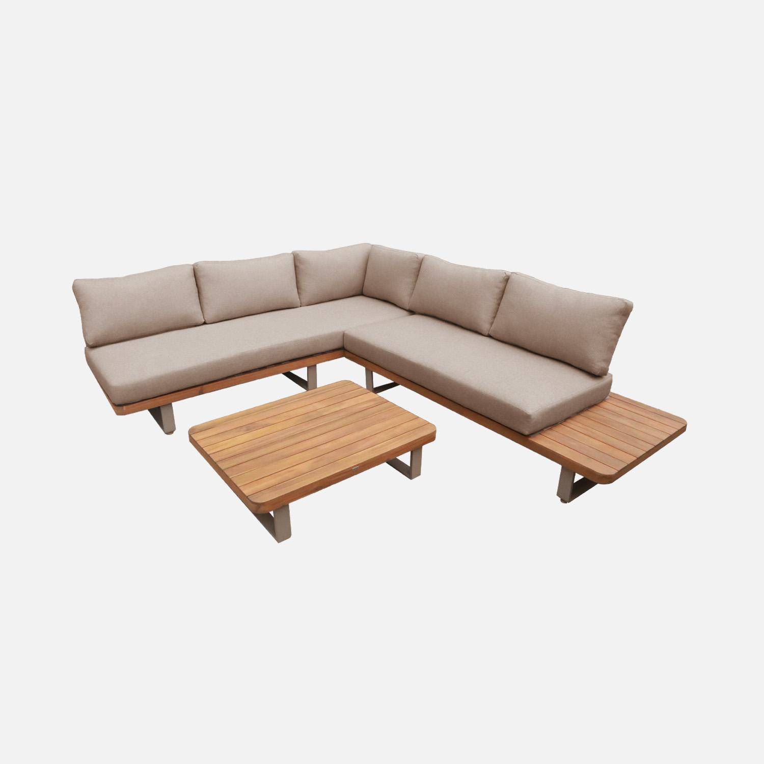 Conjunto de jardín de esquina de madera de acacia y aluminio para 5 personas Marrón - 213x77x63 cm Photo1