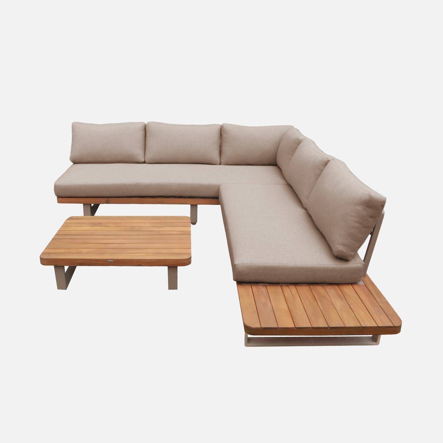 Conjunto de jardín de esquina de madera de acacia y aluminio para 5 personas Marrón - 213x77x63 cm Photo2