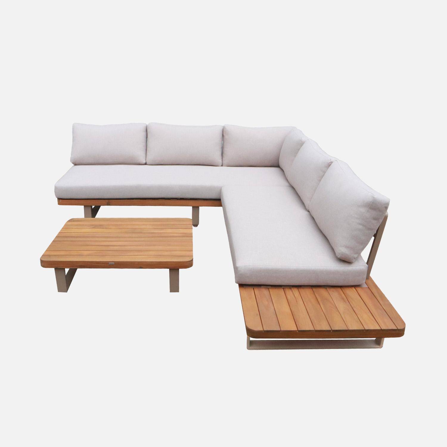 Conjunto de jardín de esquina de madera de acacia y aluminio para 5 personas Beige - 213x77x63 cm Photo2