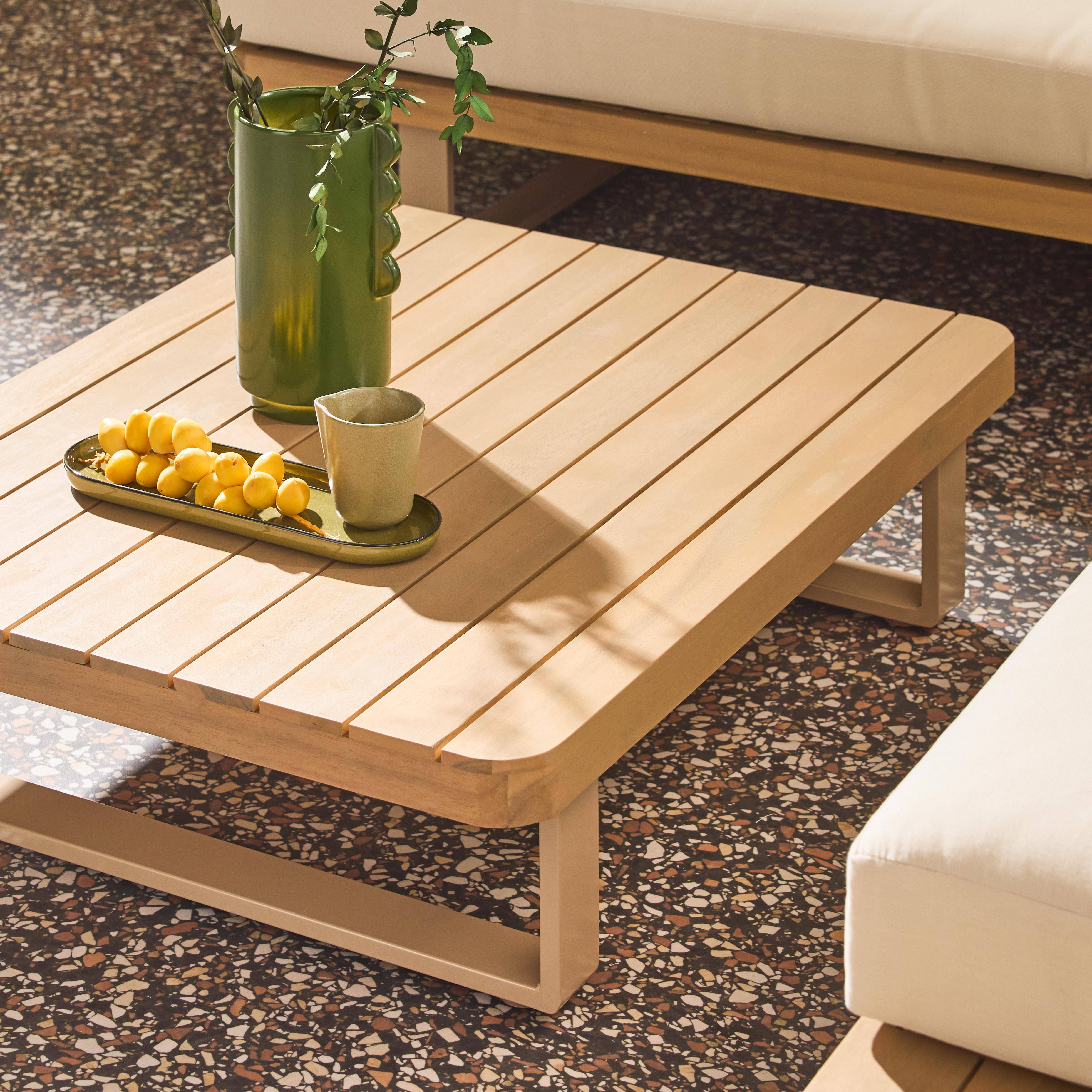 Narożny zestaw ogrodowy z drewna akacjowego i aluminium, 5 miejsc, beżowy - Acalia Latika Photo4