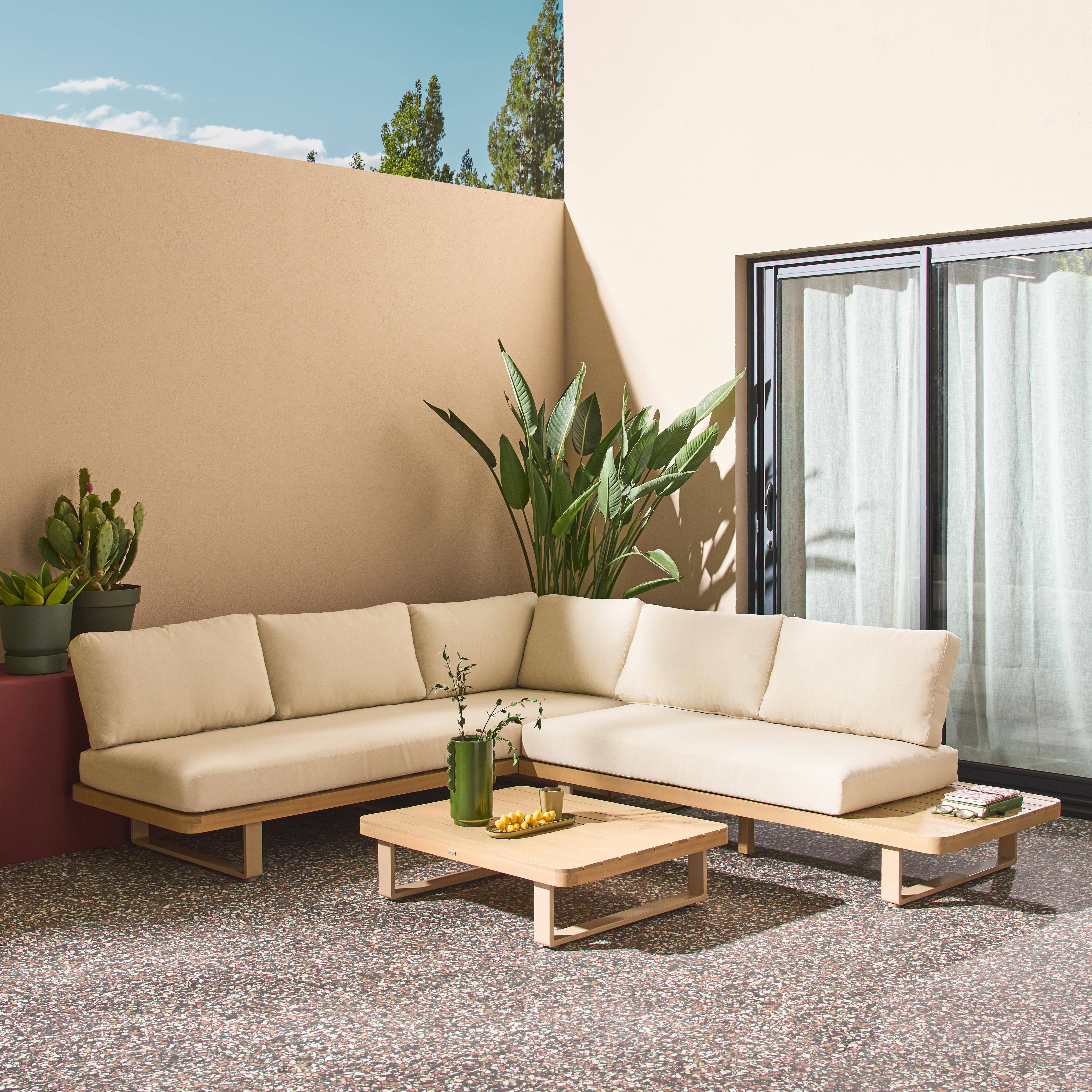 Narożny zestaw ogrodowy z drewna akacjowego i aluminium, 5 miejsc, beżowy - Acalia Latika,sweeek,Photo2