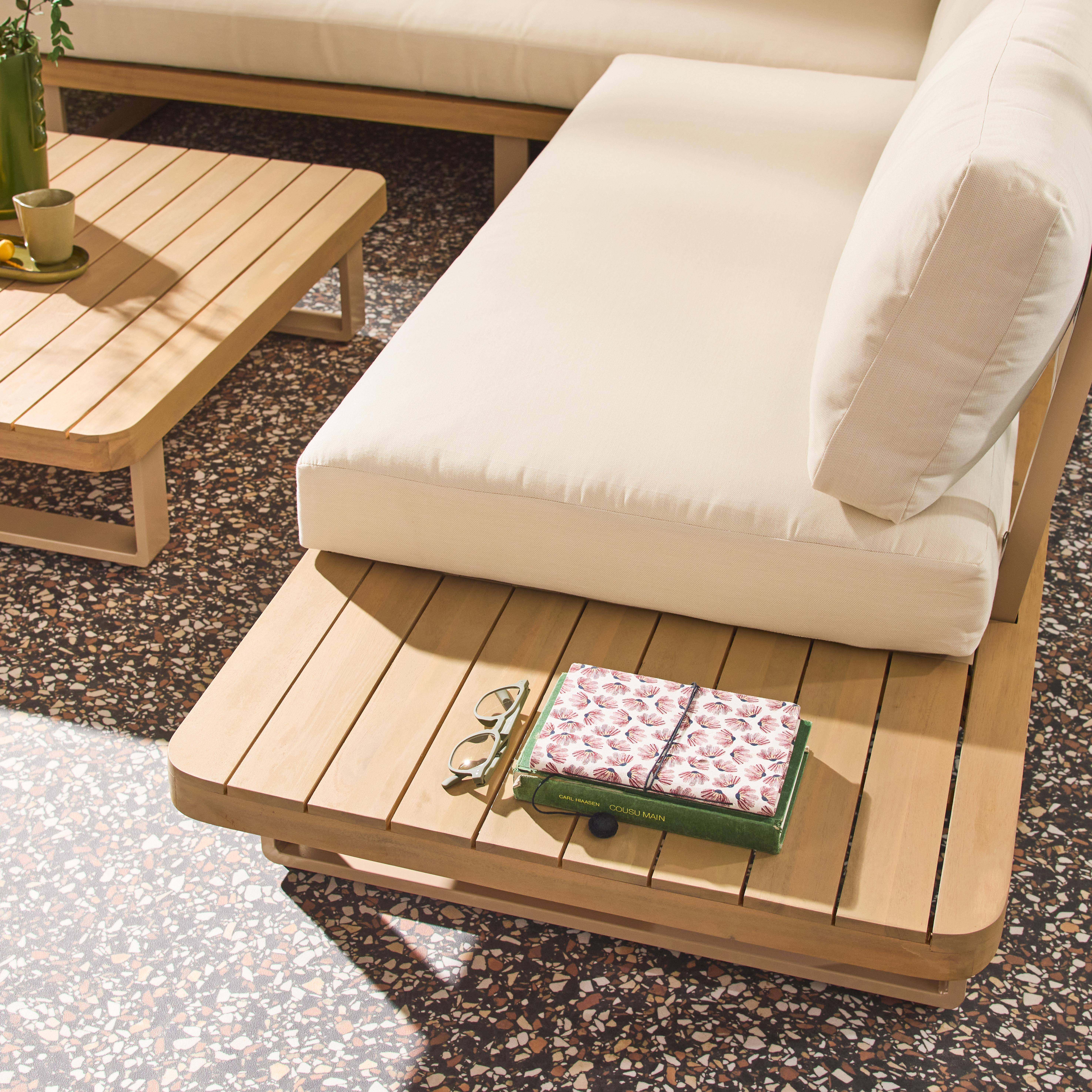 Narożny zestaw ogrodowy z drewna akacjowego i aluminium, 5 miejsc, beżowy - Acalia Latika,sweeek,Photo3