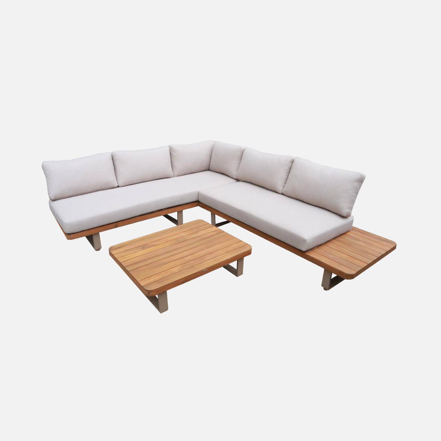 Conjunto de jardín de esquina de madera de acacia y aluminio para 5 personas Beige - 213x77x63 cm Photo1