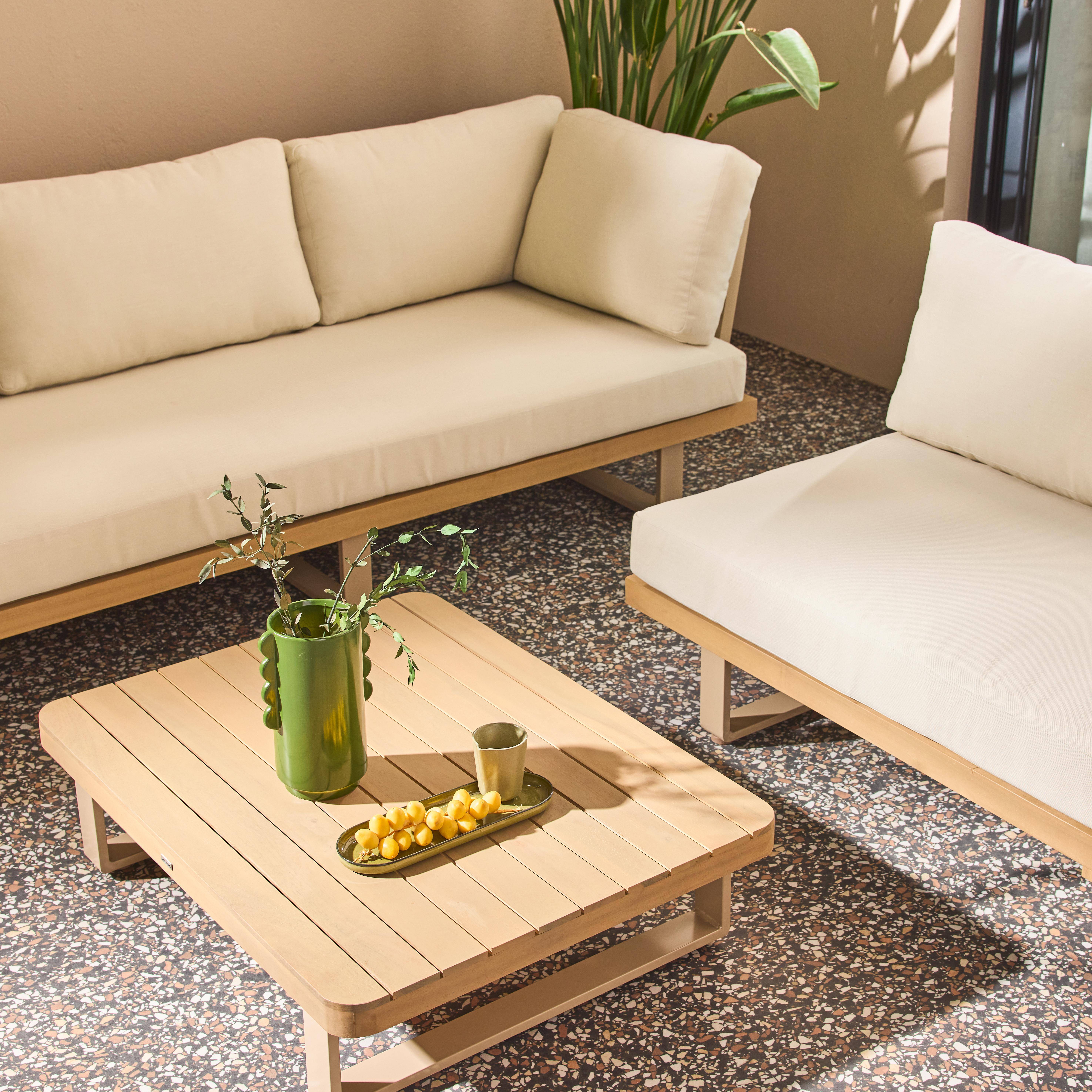 Narożny zestaw ogrodowy z drewna akacjowego i aluminium, 5 miejsc, beżowy - Acalia Latika,sweeek,Photo5