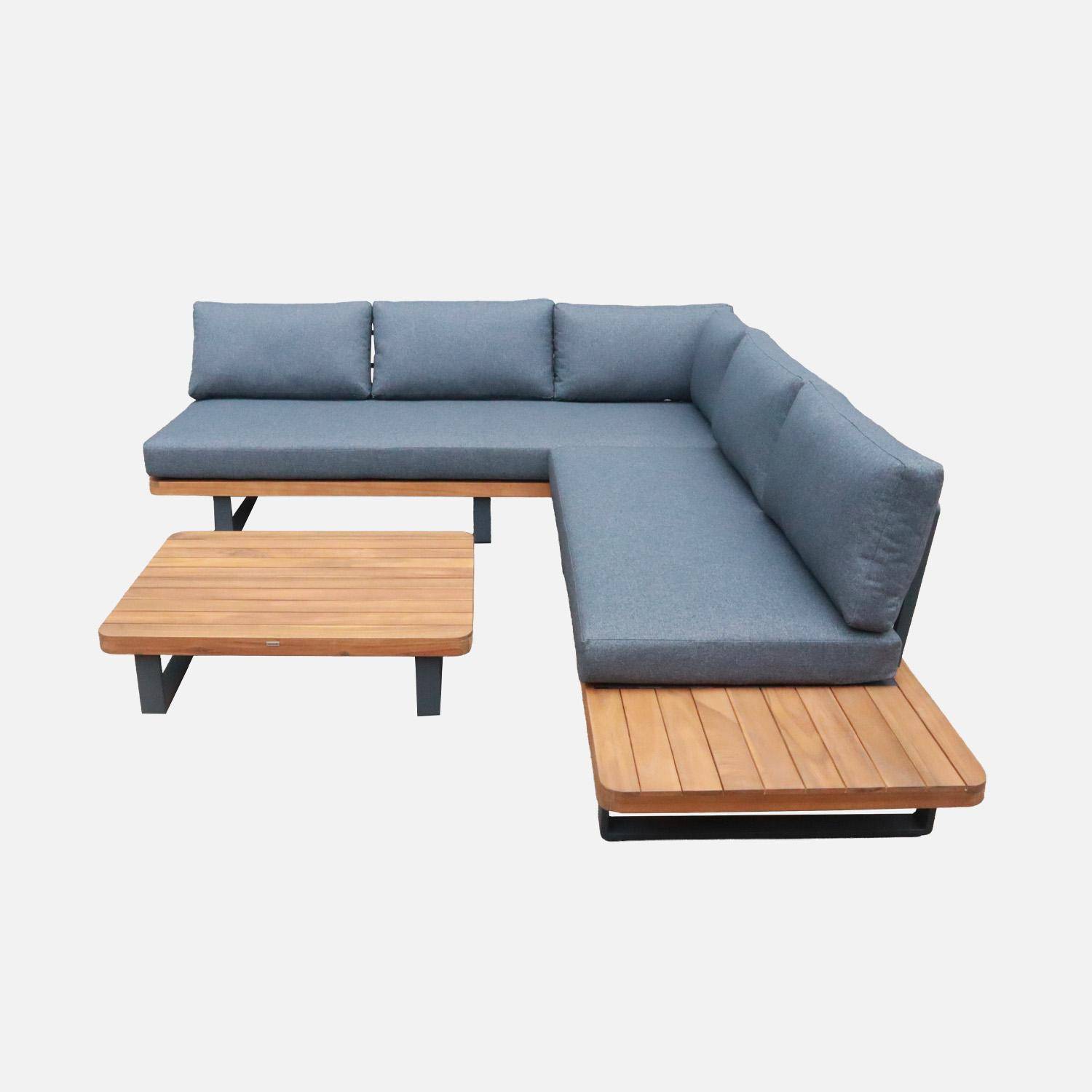 Salotto da giardino angolare in legno di acacia e alluminio, 5 posti Grigio - 213x77x63 cm Photo2