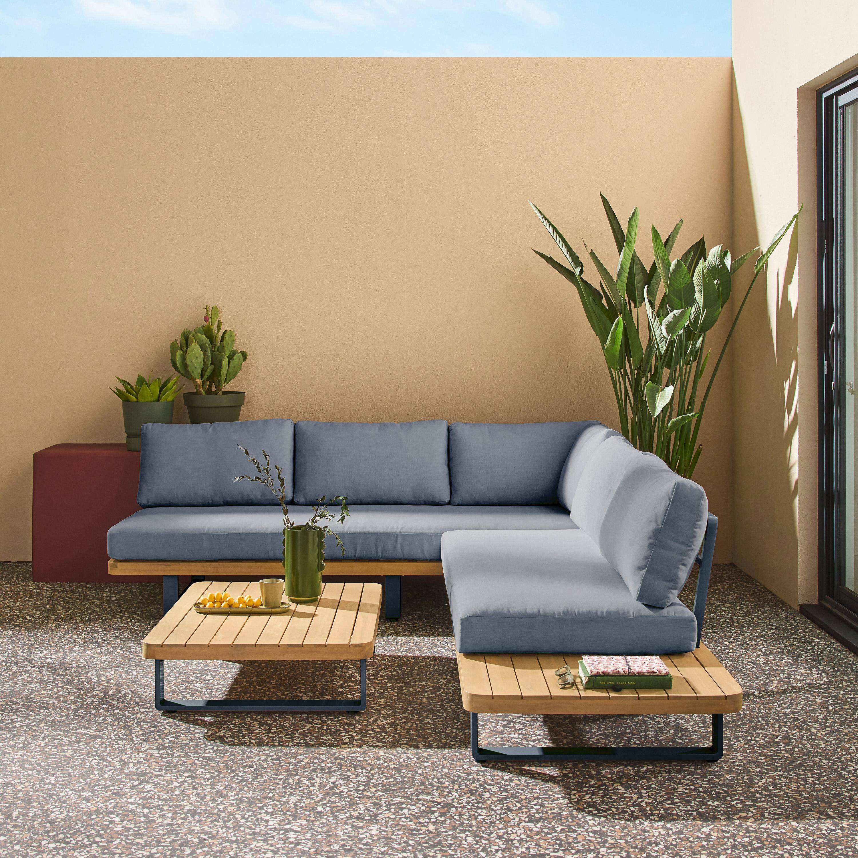 Narożny zestaw ogrodowy z drewna akacjowego i aluminium, 5 miejsc, szary - Acalia Latika,sweeek,Photo1