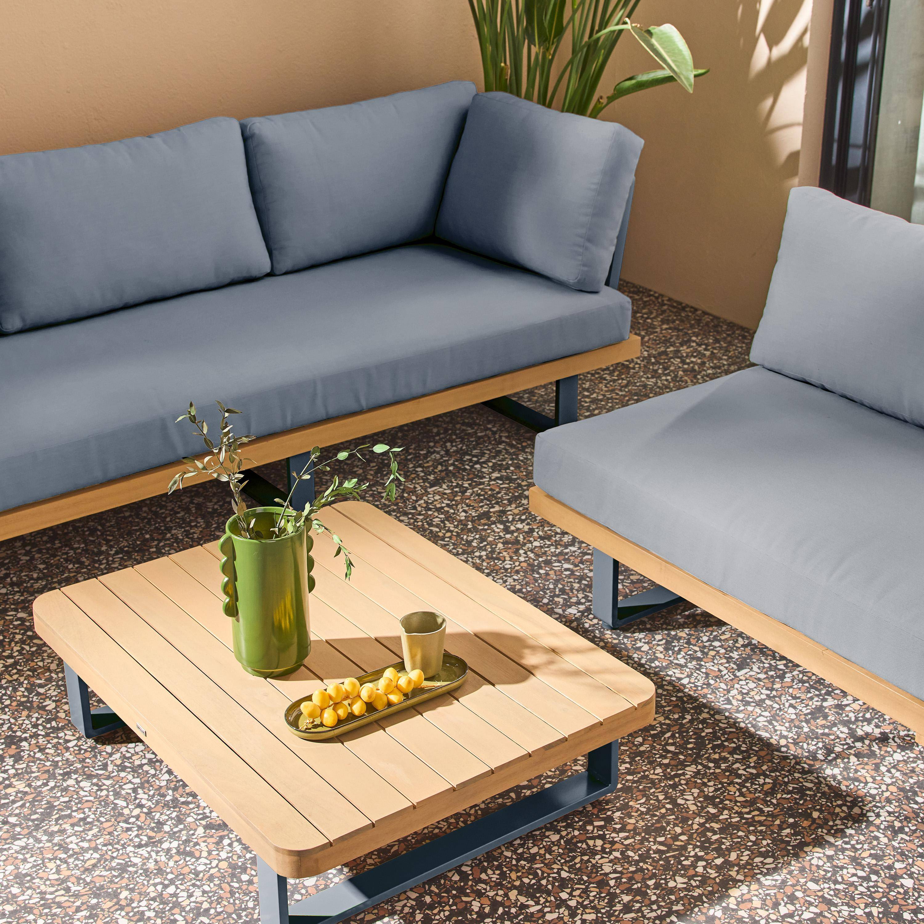 Narożny zestaw ogrodowy z drewna akacjowego i aluminium, 5 miejsc, szary - Acalia Latika,sweeek,Photo5