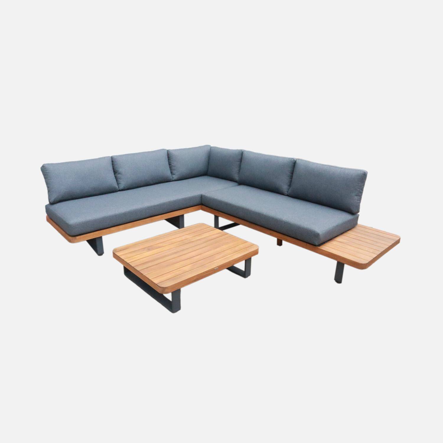 Salotto da giardino angolare in legno di acacia e alluminio, 5 posti Grigio - 213x77x63 cm,sweeek,Photo1