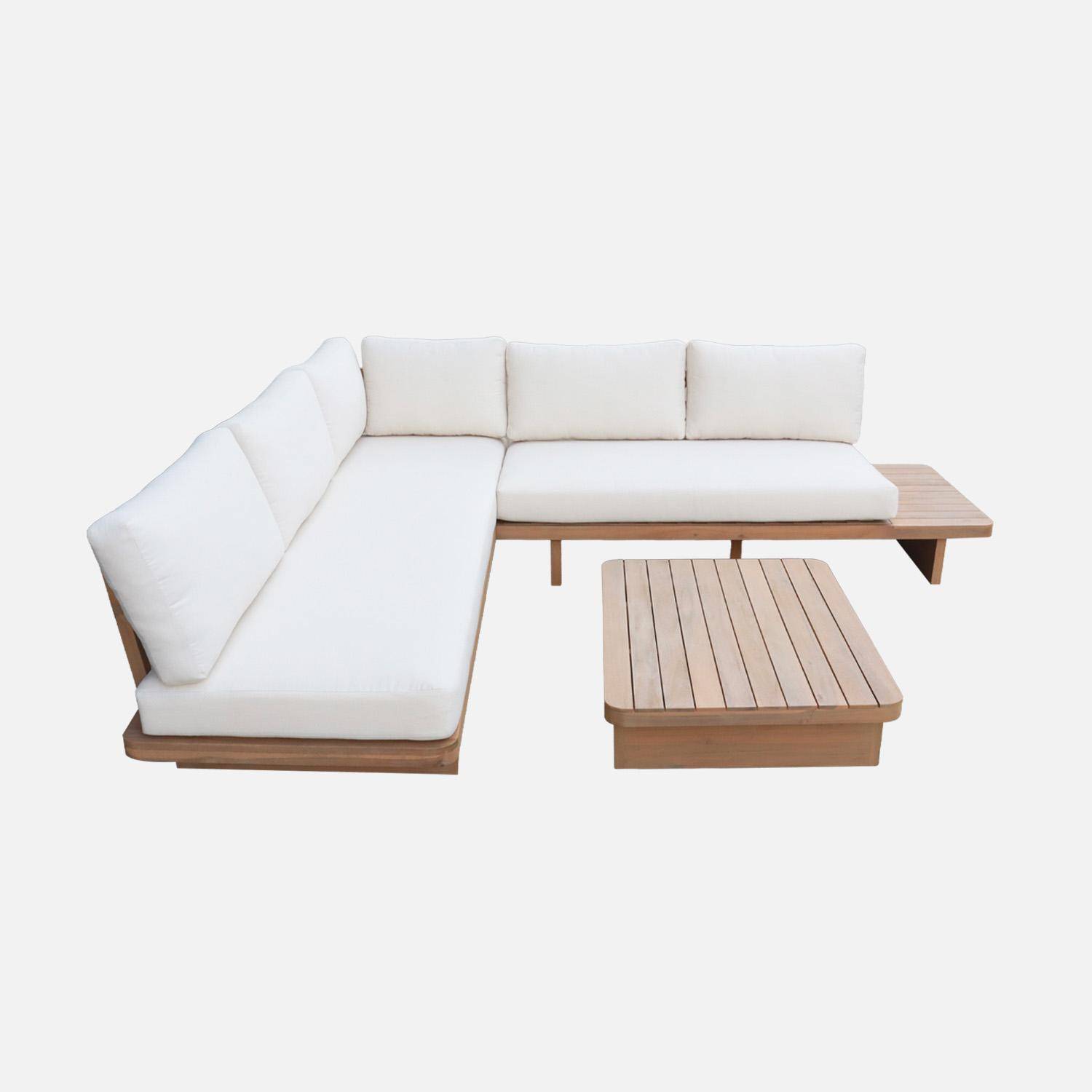 Conjunto de jardín esquinero de madera de acacia para 5 personas Natural - 213x77x63 cm,sweeek,Photo2