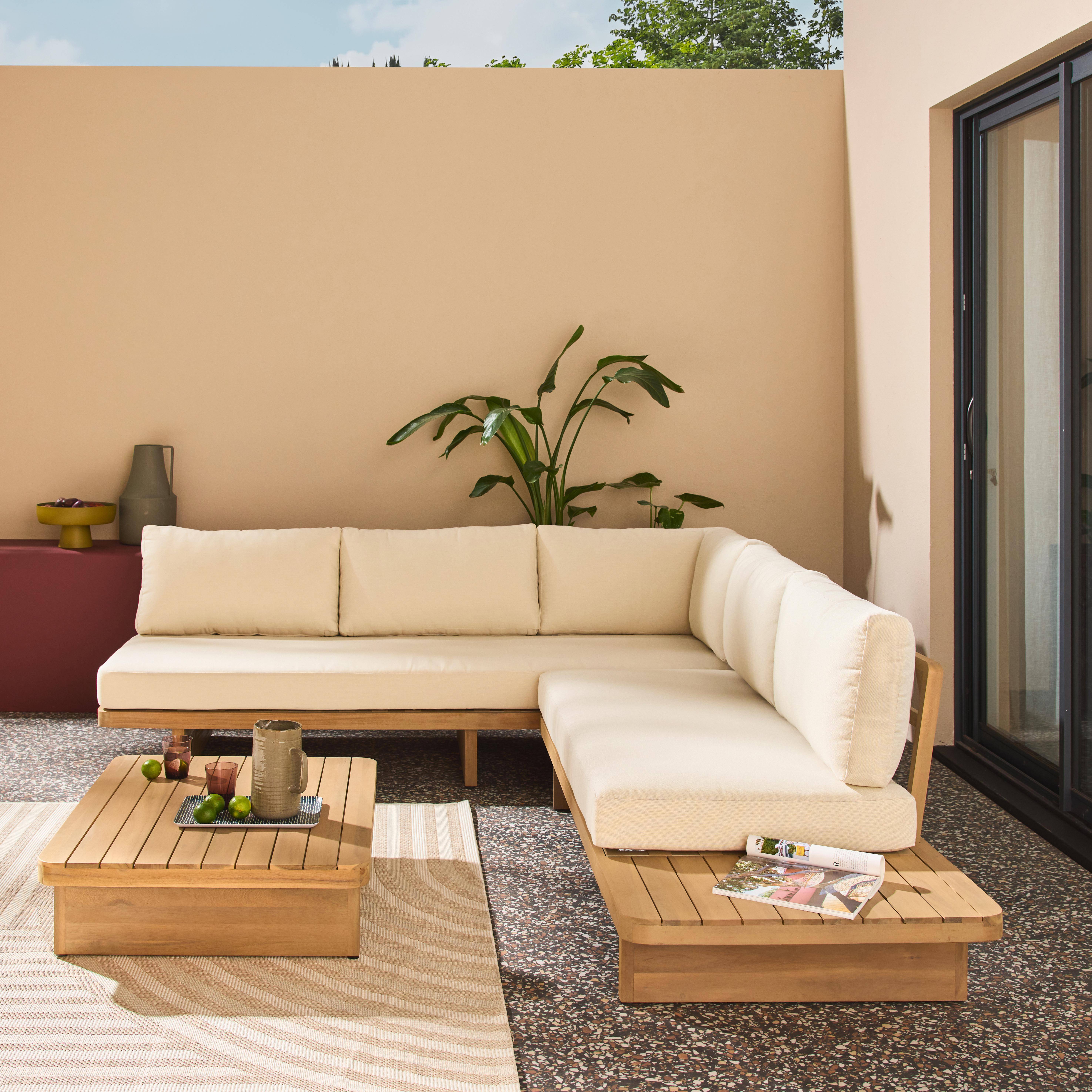 Narożny zestaw ogrodowy z naturalnego drewna akacjowego, 5-osobowy - Zenzu,sweeek,Photo2