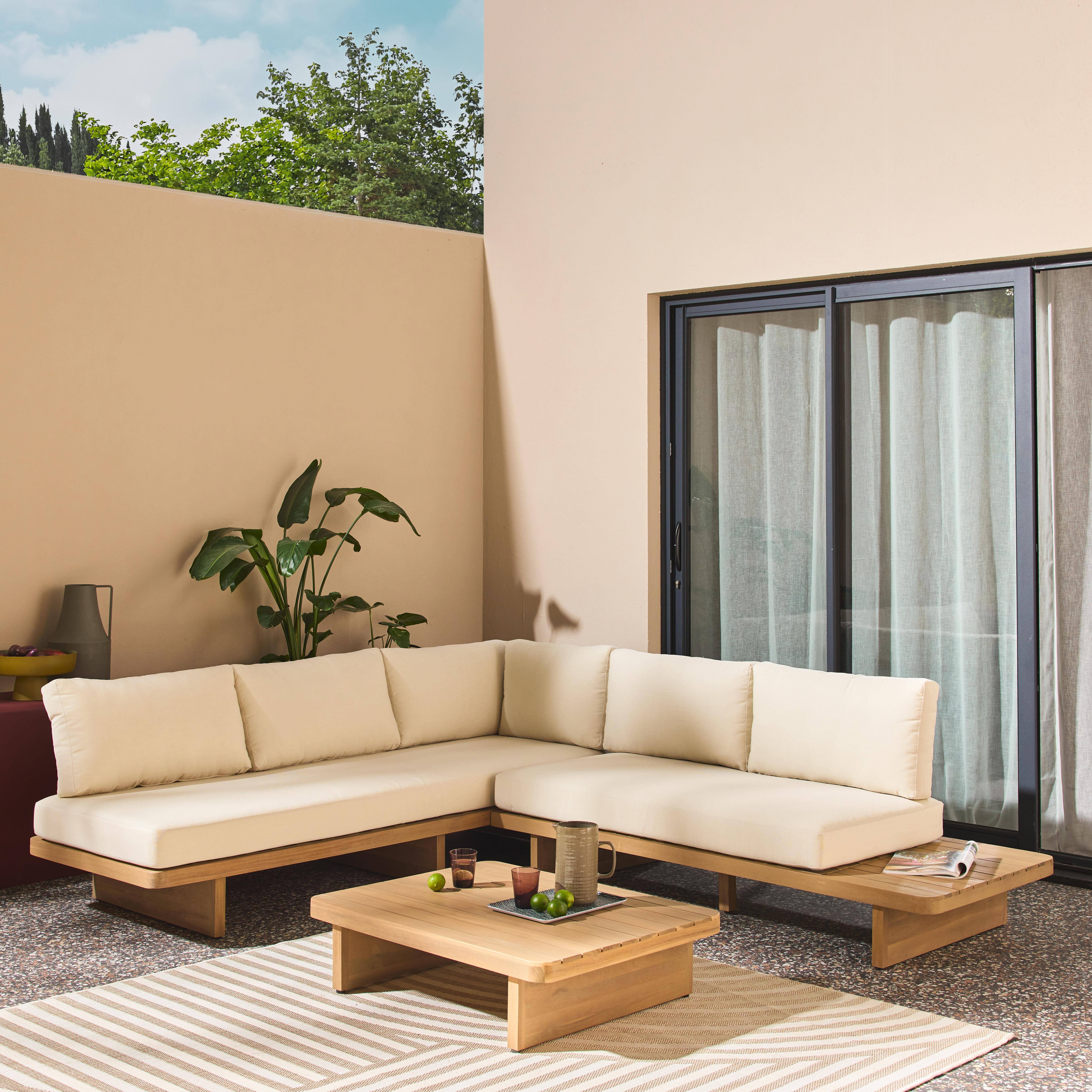 Narożny zestaw ogrodowy z naturalnego drewna akacjowego, 5-osobowy - Zenzu Photo1