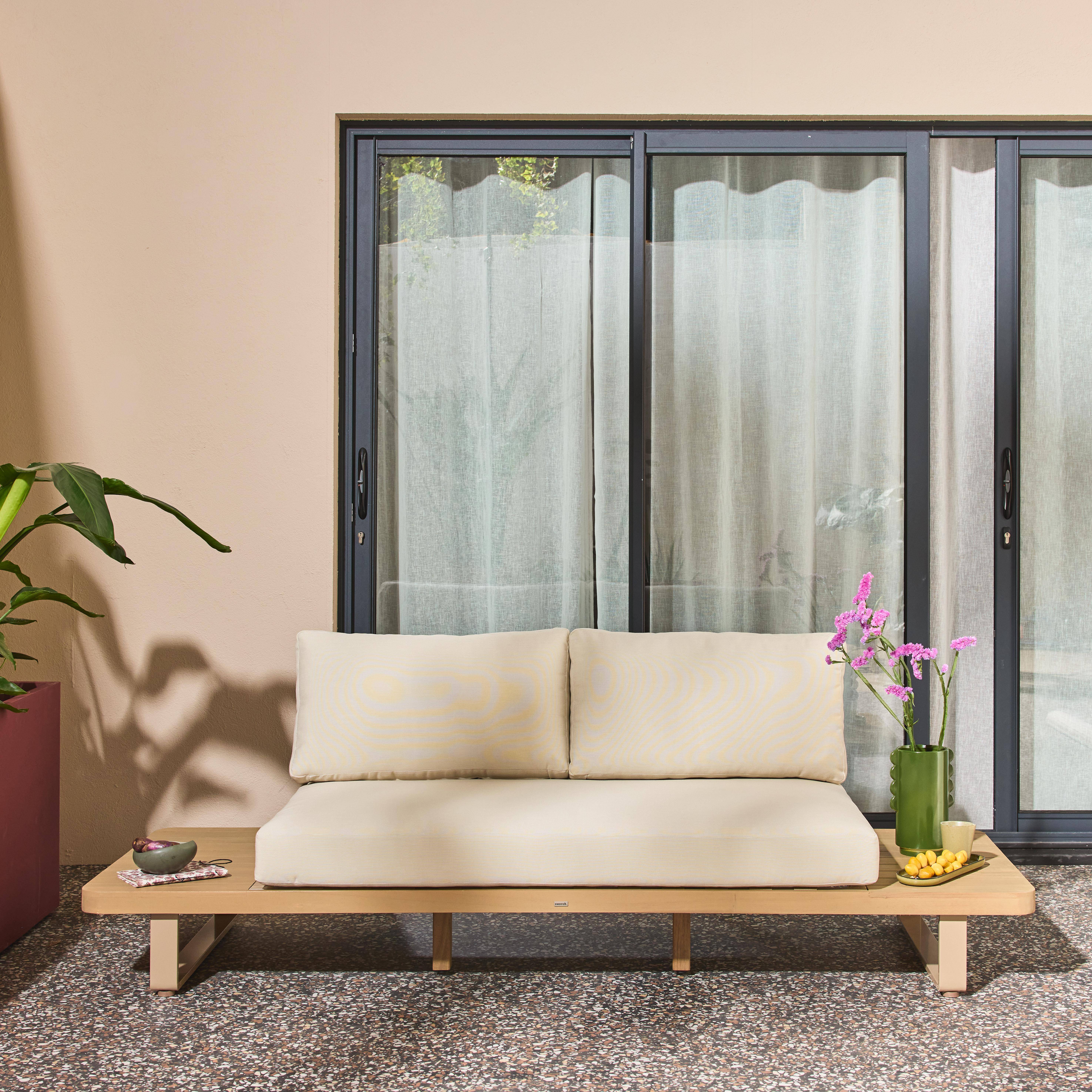 Dwuosobowa ławka ogrodowa z drewna akacjowego i aluminium w kolorze beżowym - Acalia Latika Photo1