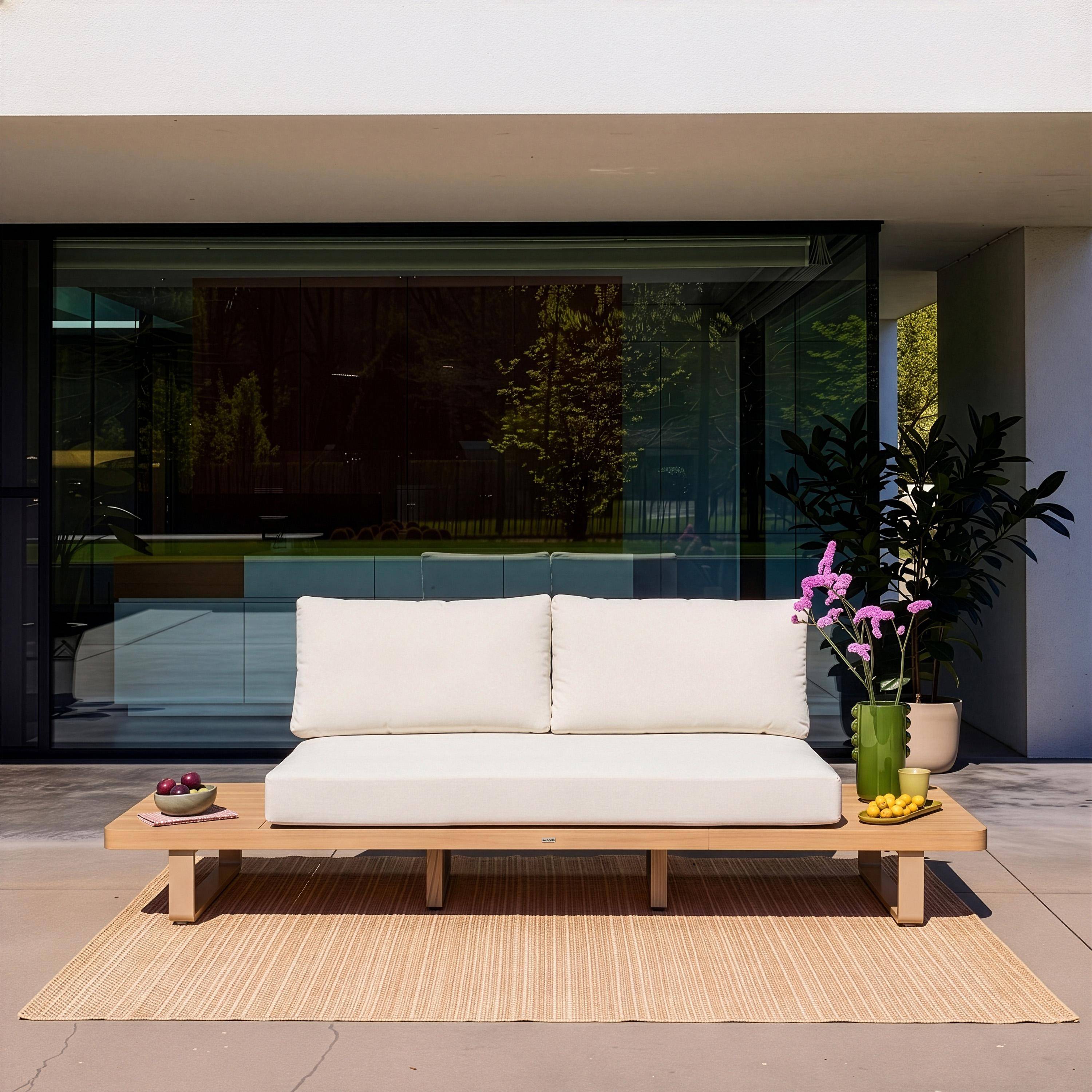 Panca da giardino in legno di acacia e alluminio, 2 posti Beige - 210x77x63 cm Photo2