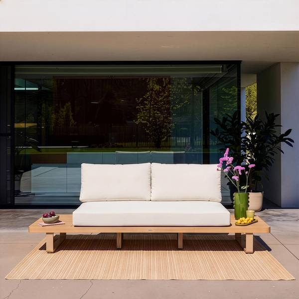 Gartenbank aus Akazienholz und Aluminium, 2-Sitzer, beige