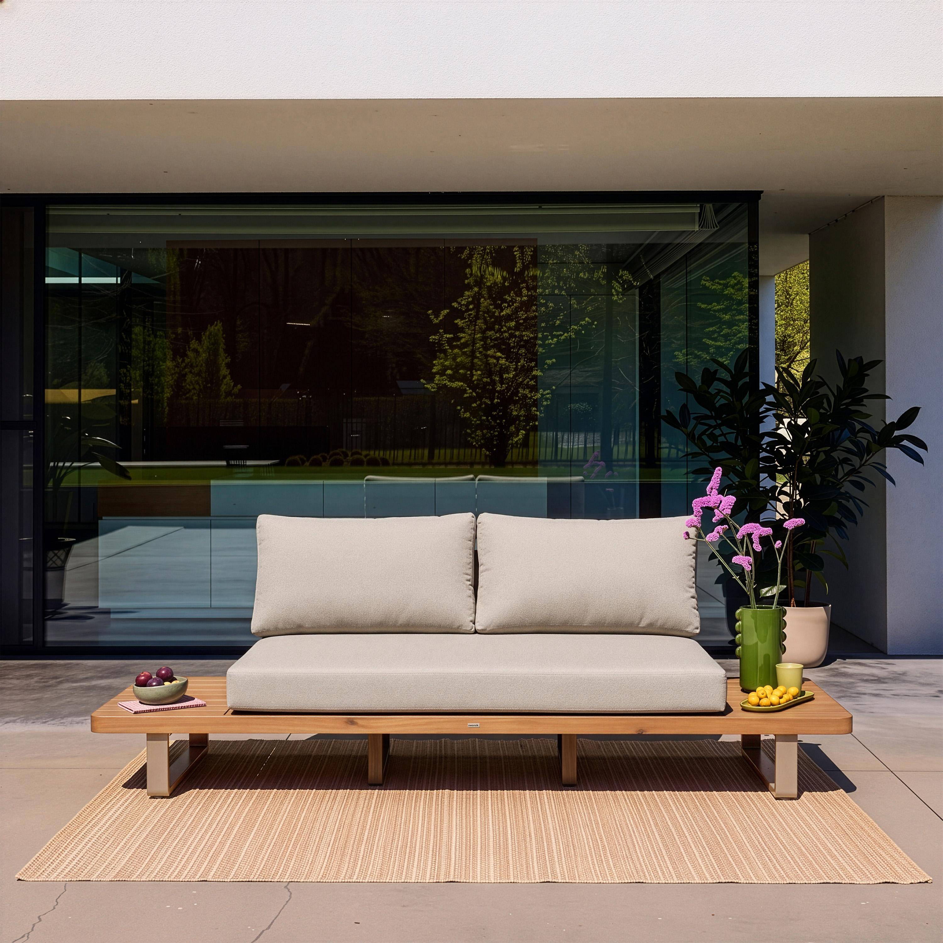 Banco de jardín de madera de acacia y aluminio para 2 plazas Marrón - 210x77x63 cm Photo2