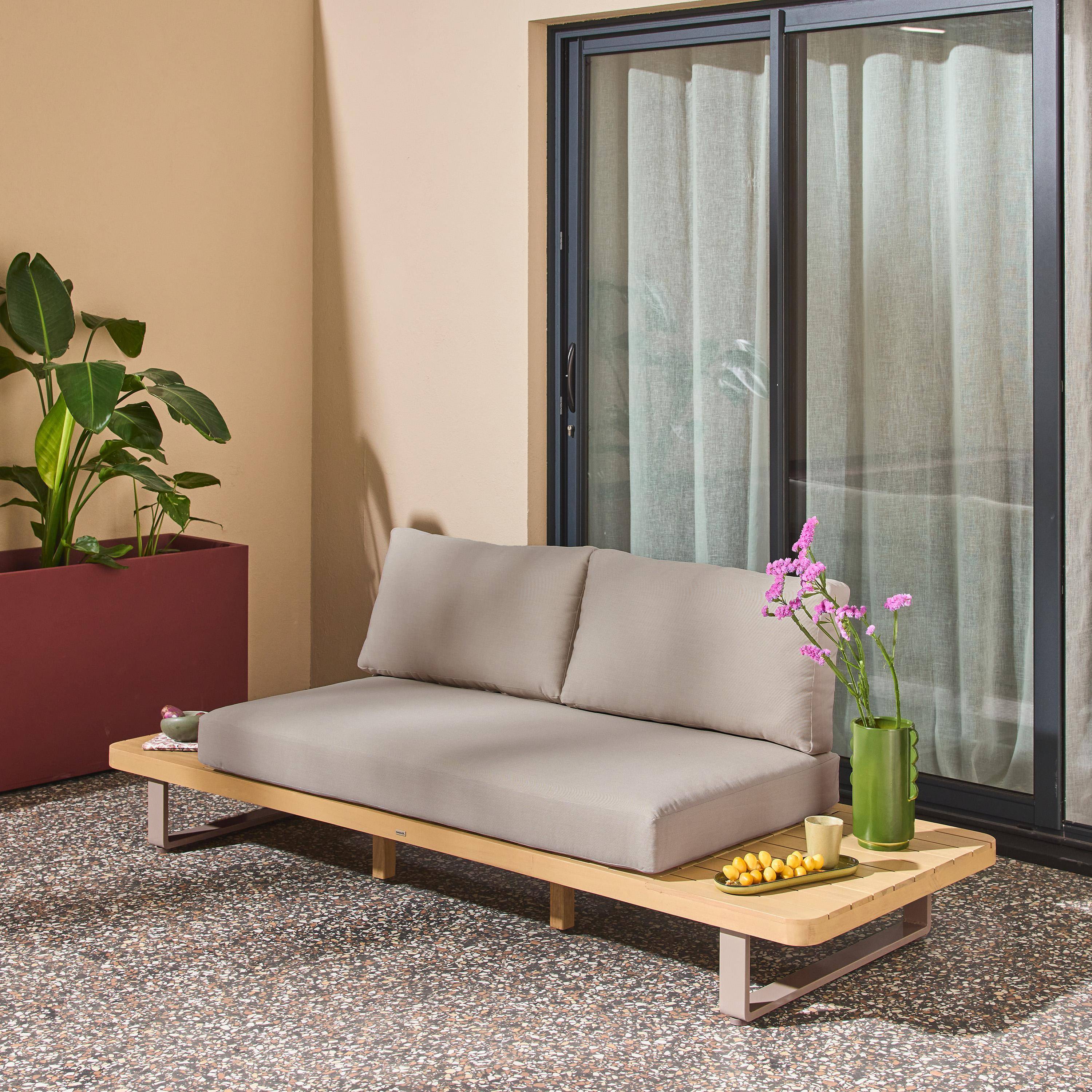 Dwuosobowa ławka ogrodowa z drewna akacjowego i aluminium, brązowa - Acalia Latika,sweeek,Photo1