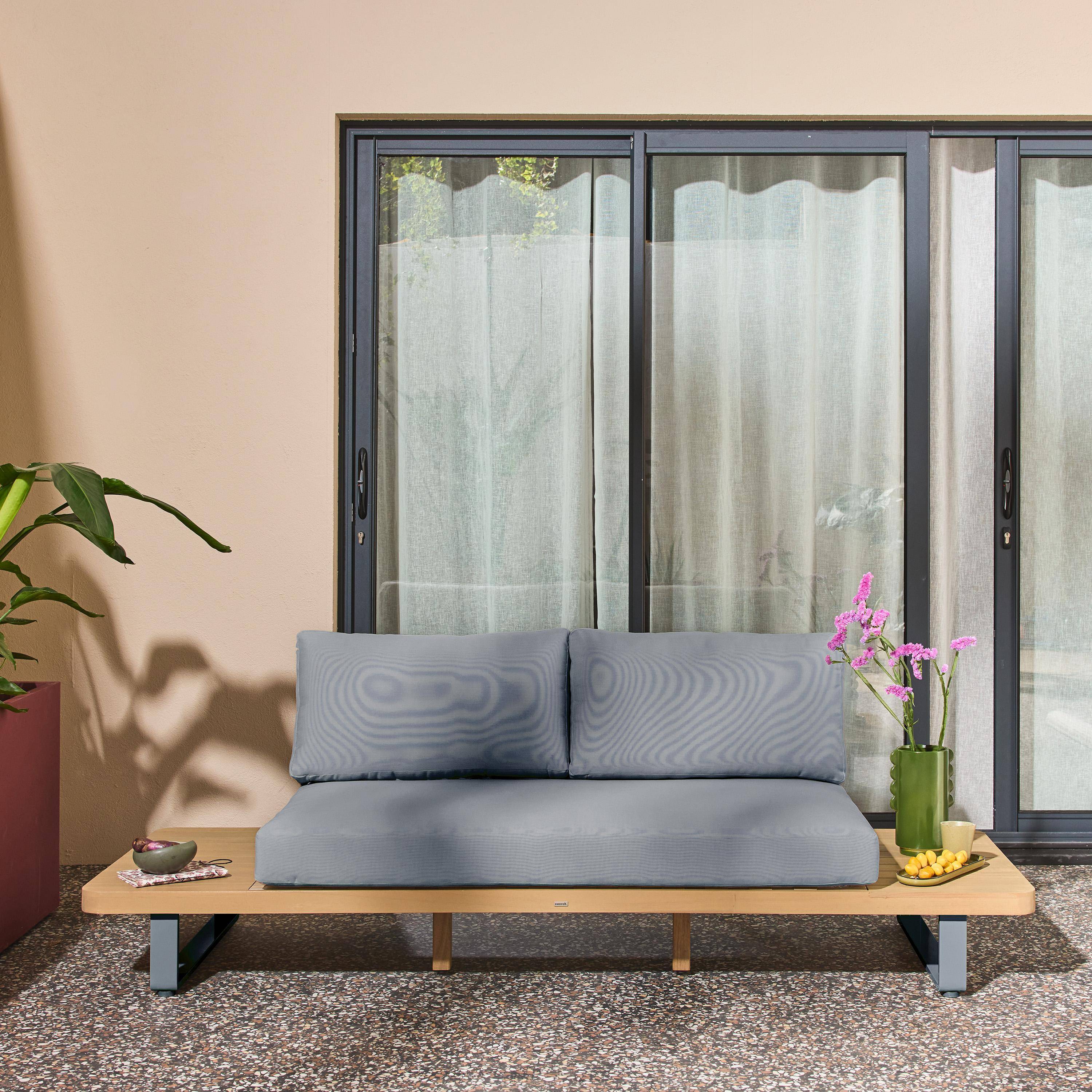 Dwuosobowa ławka ogrodowa z drewna akacjowego i aluminium, szara - Acalia Latika,sweeek,Photo2