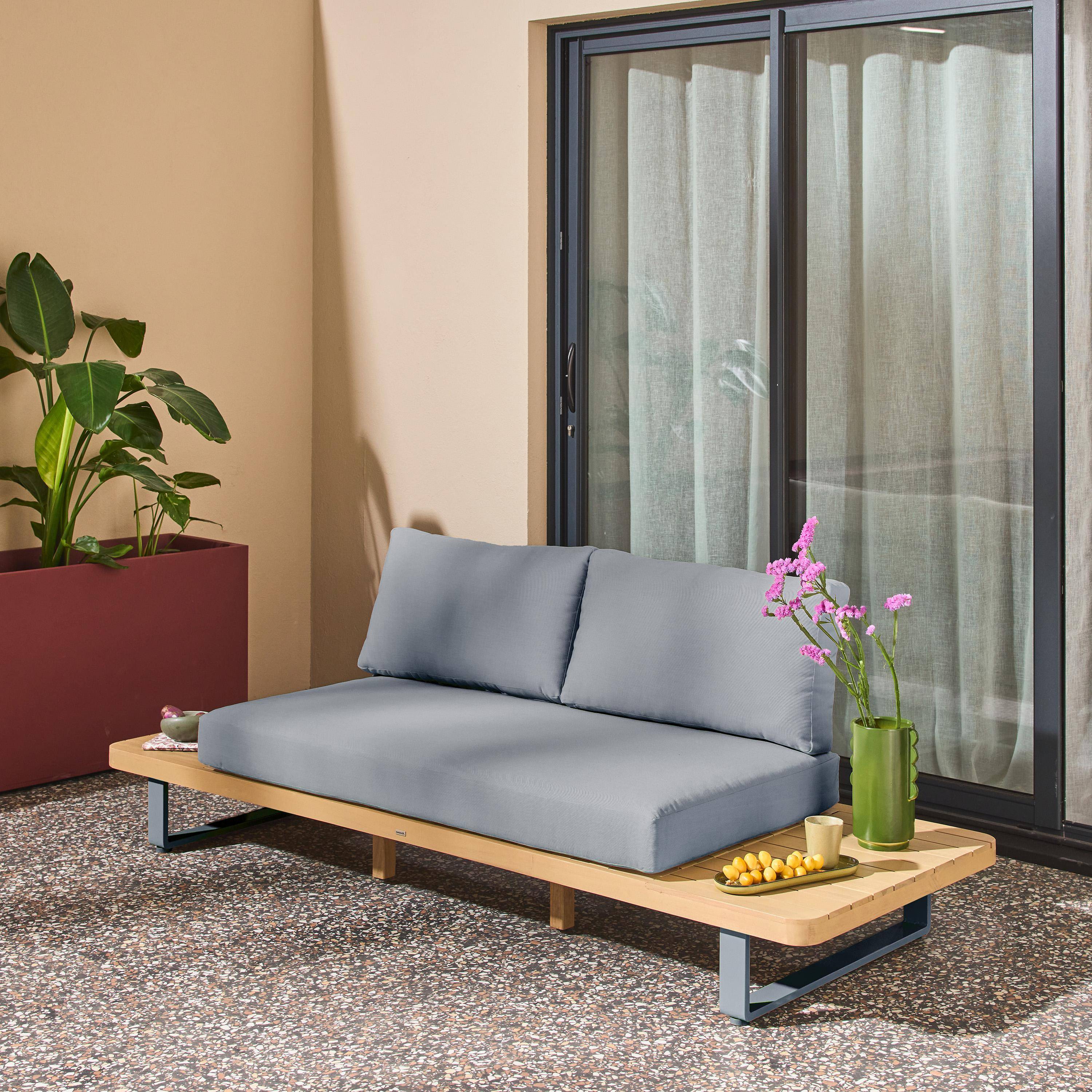 Dwuosobowa ławka ogrodowa z drewna akacjowego i aluminium, szara - Acalia Latika,sweeek,Photo1