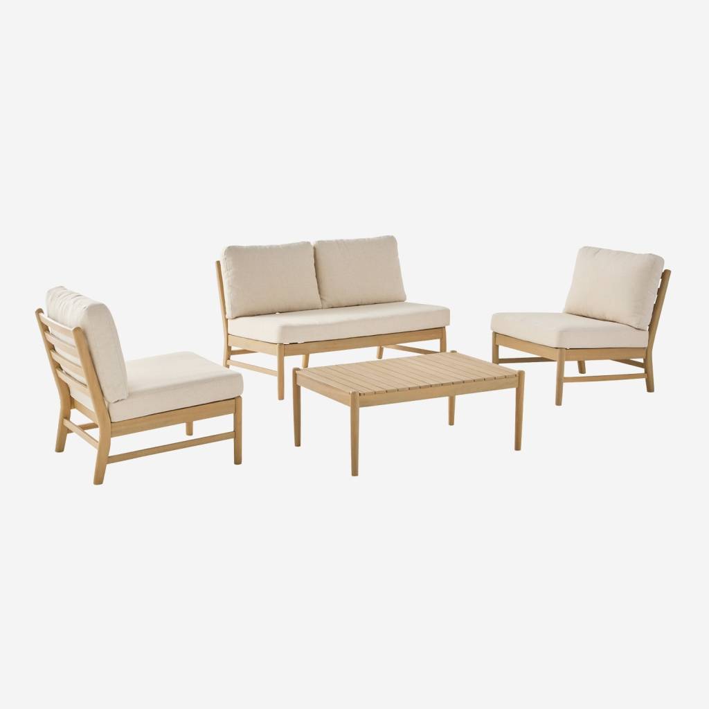 Conjunto de jardim em madeira de acácia e palhinha para 4 lugares, Natural