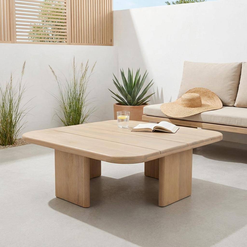 Mesa de centro para jardín cuadrada de madera de acacia, 70cm Natural - 70x70x25 cm,sweeek,Photo1