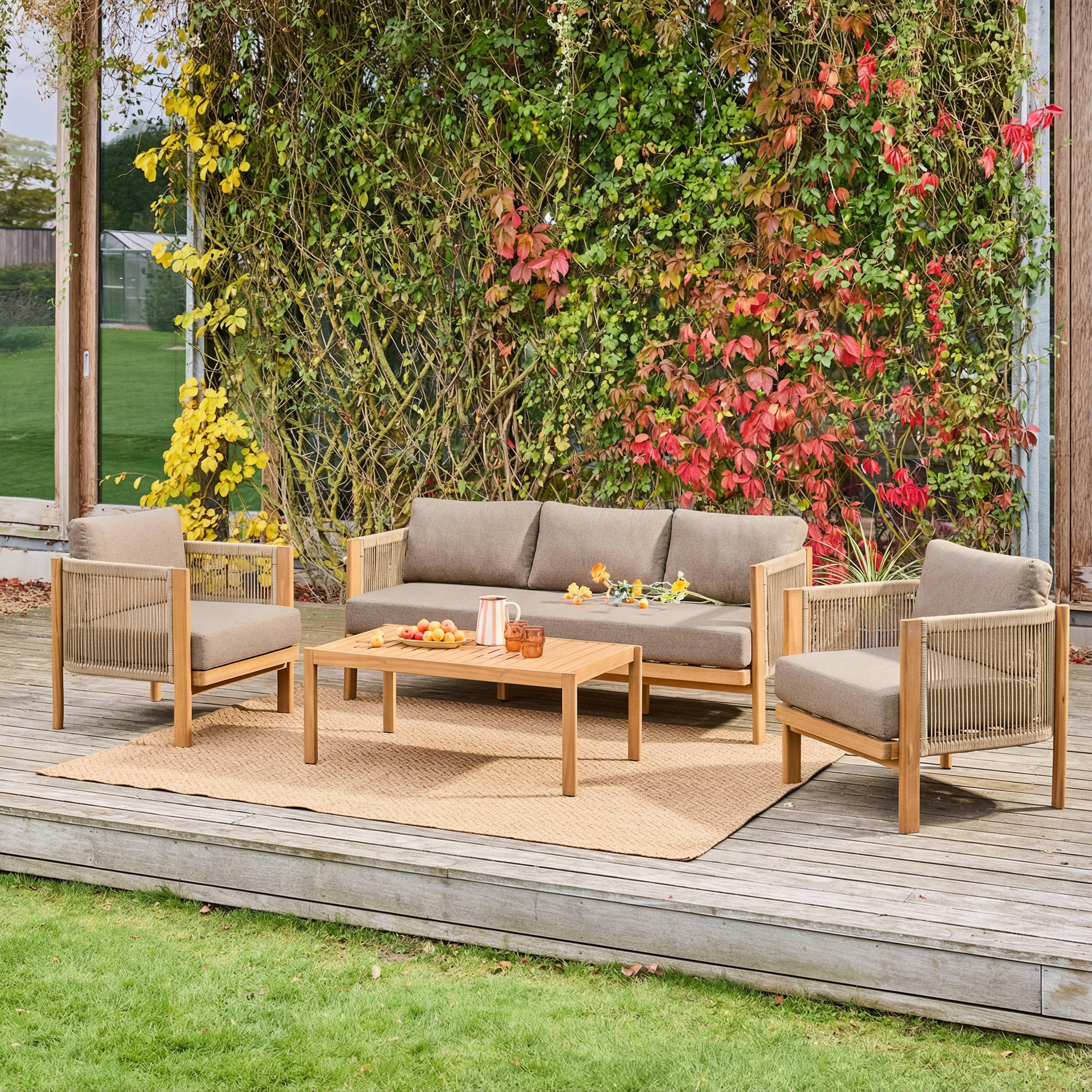 Salotto da giardino in acacia e corde, 5 posti Marrone - 100x55x38 cm Photo1