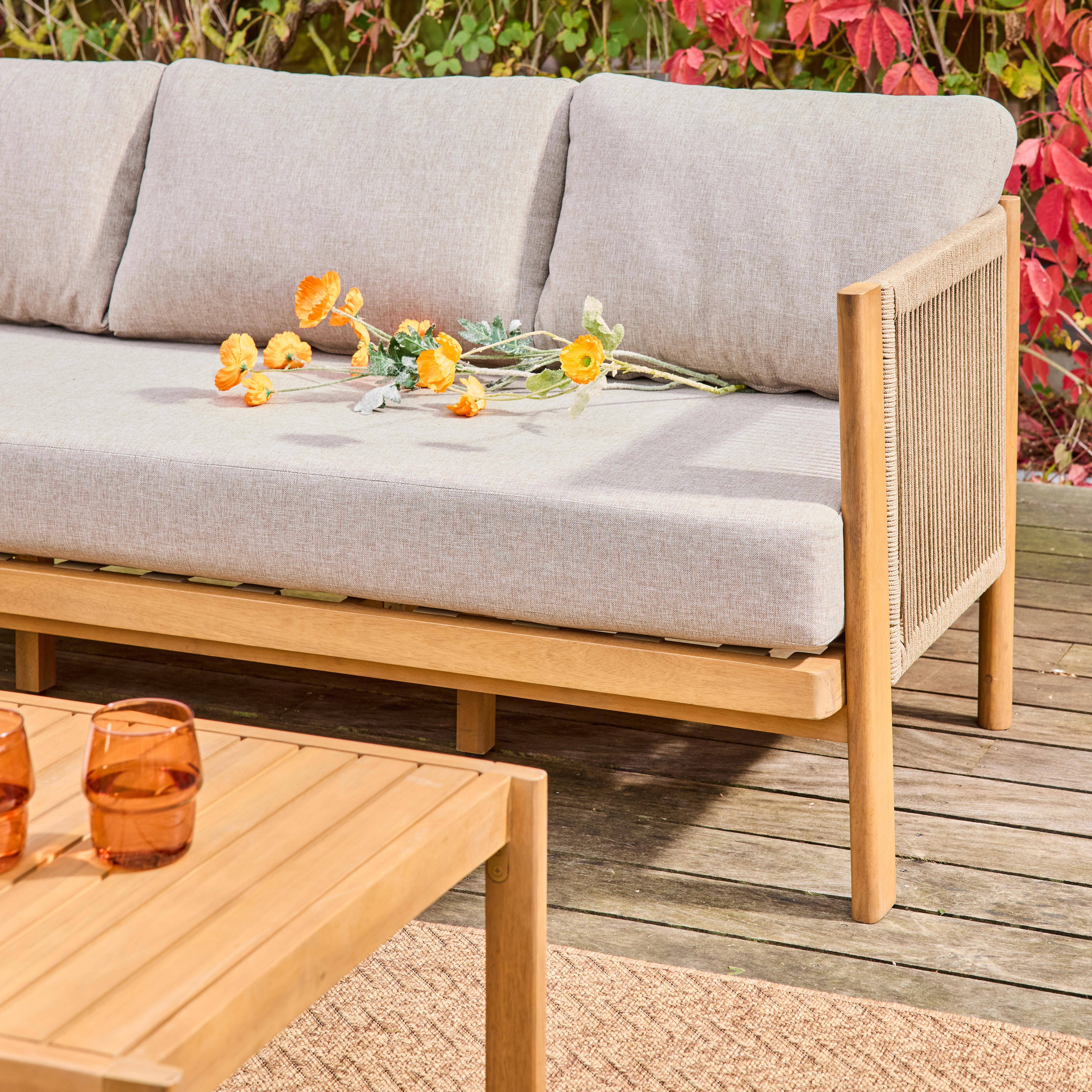 Salotto da giardino in acacia e corde, 5 posti Ecrù - 100x55x38 cm,sweeek,Photo5