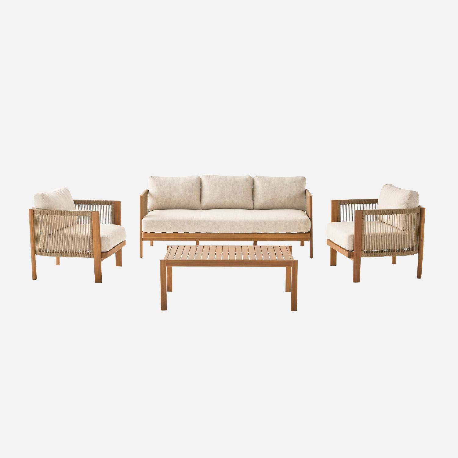 Salotto da giardino in acacia e corde, 5 posti Ecrù - 100x55x38 cm,sweeek,Photo8