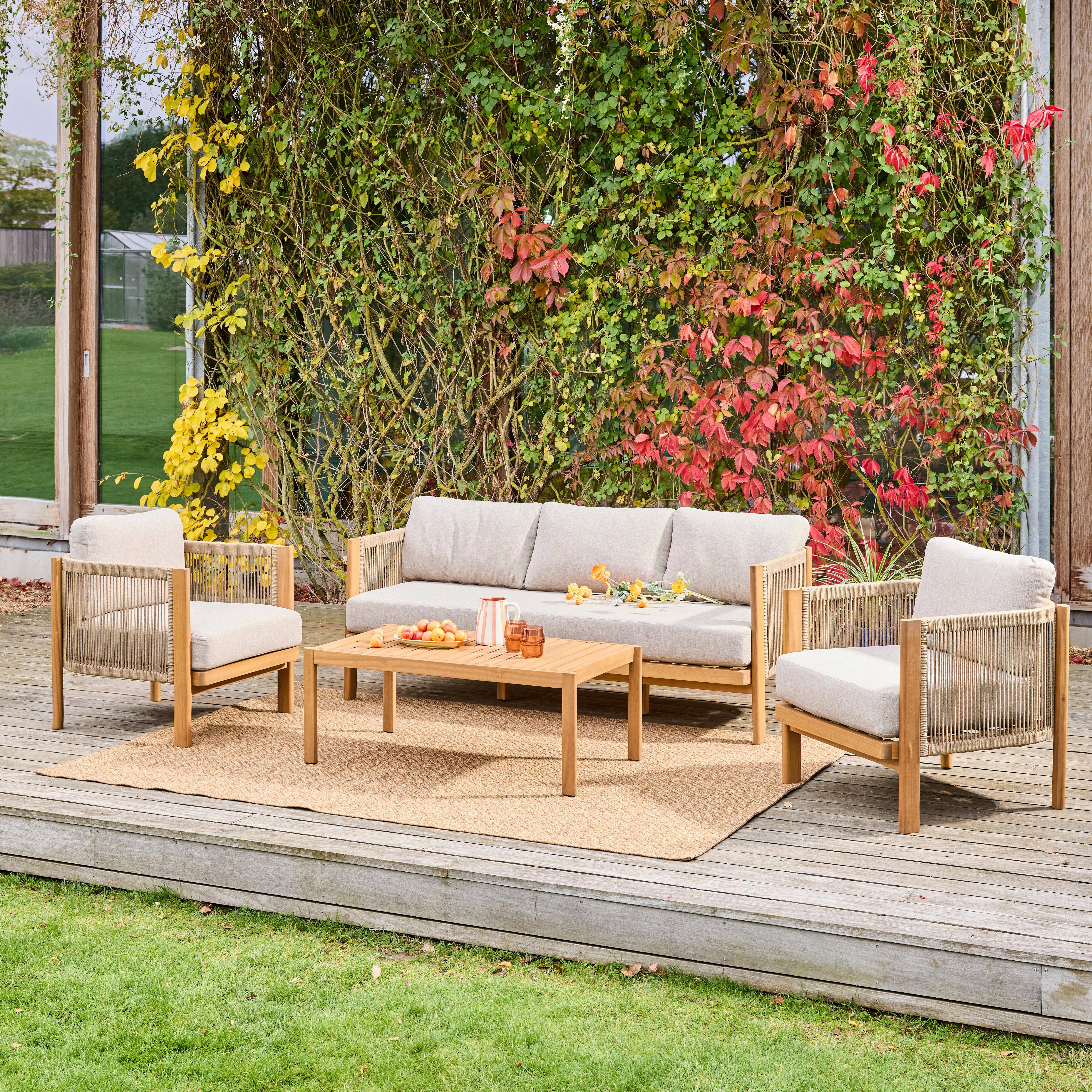 Salotto da giardino in acacia e corde, 5 posti Ecrù - 100x55x38 cm,sweeek,Photo1