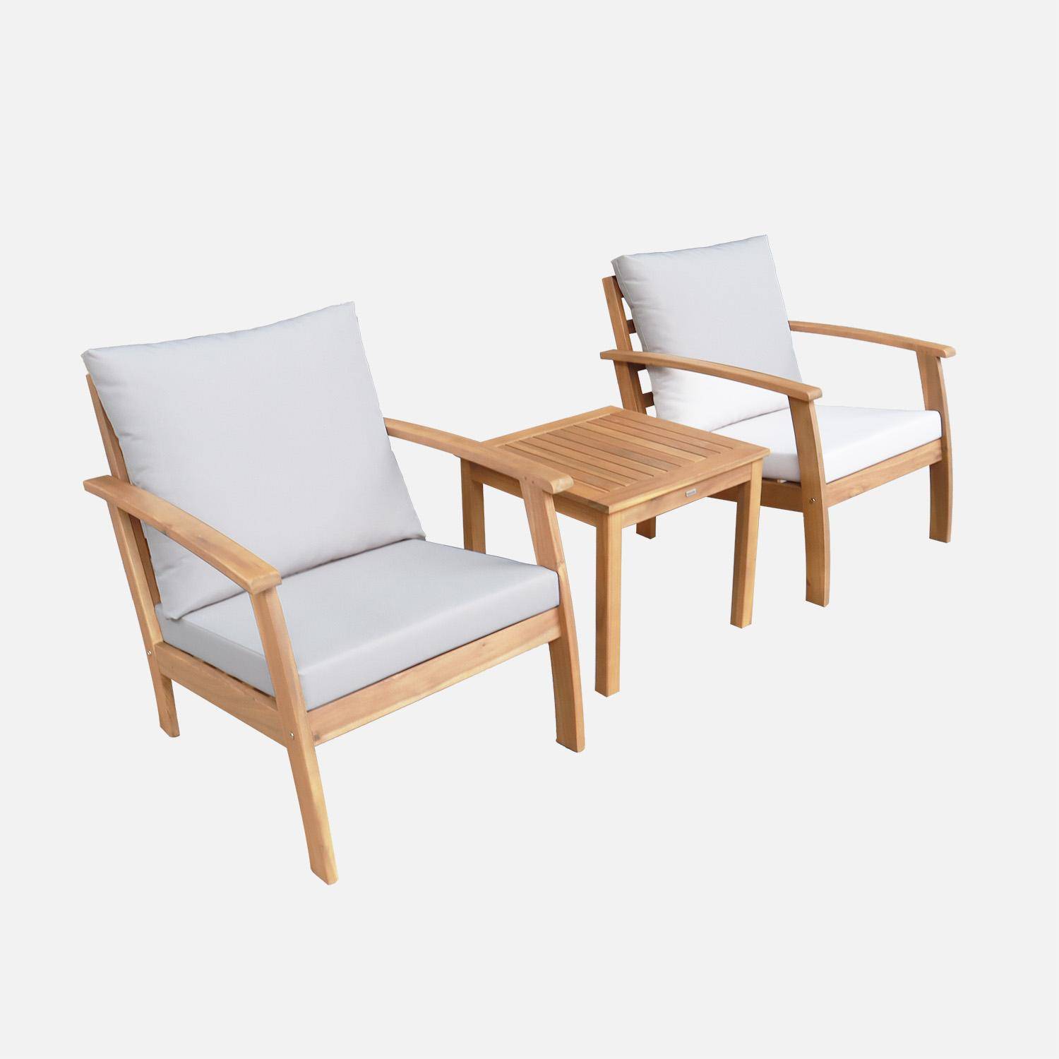 Salon de jardin bois d'acacia 2 places écru -  Fauteuils et table basse - Ushuaïa,sweeek,Photo1