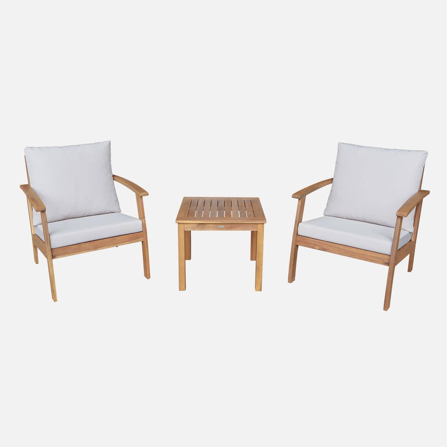 Salon de jardin bois d'acacia 2 places écru -  Fauteuils et table basse - Ushuaïa,sweeek,Photo2