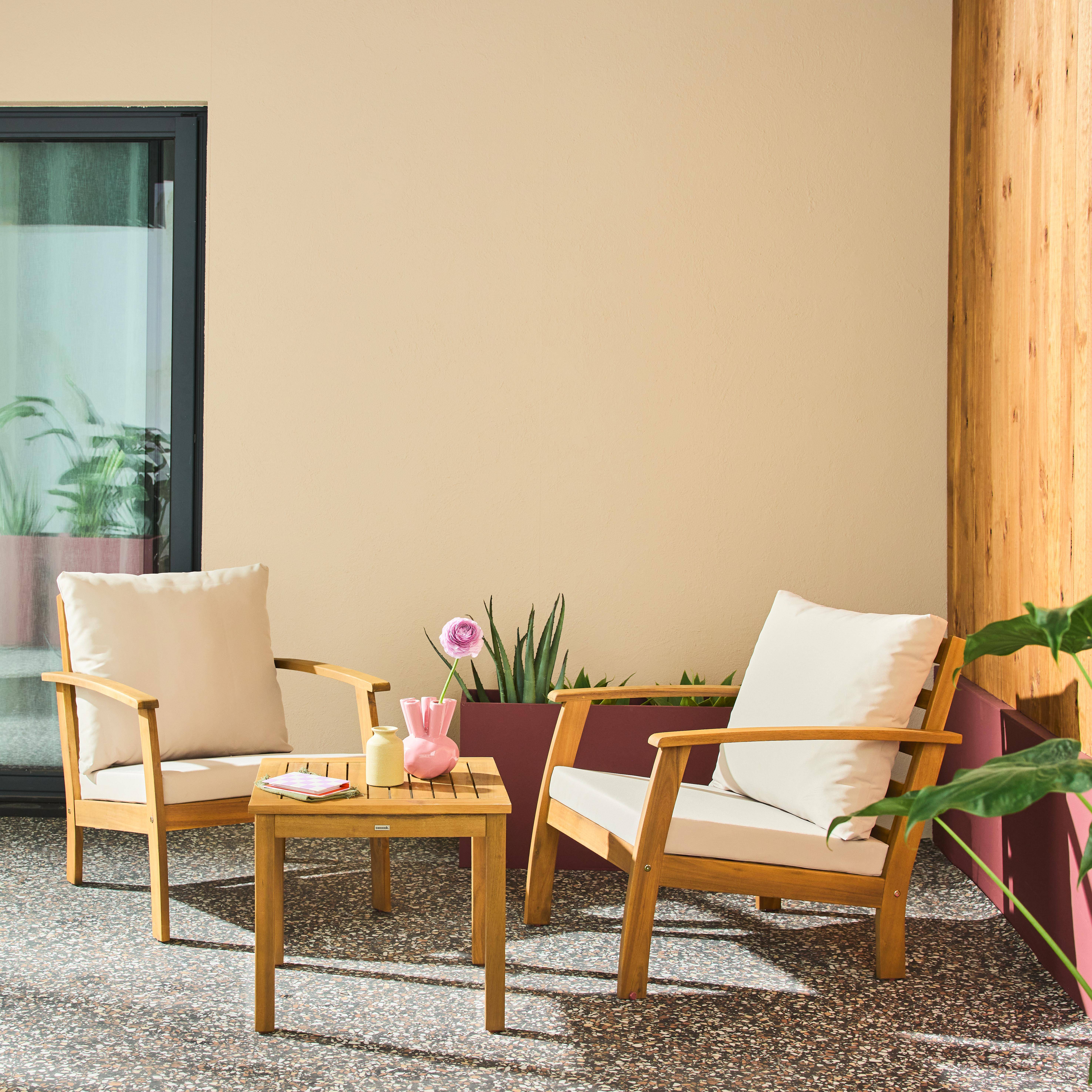 Gartenmöbel-Set aus Akazienholz für 2 Personen ecru - Sessel und Couchtisch - Ushuaïa,sweeek,Photo1