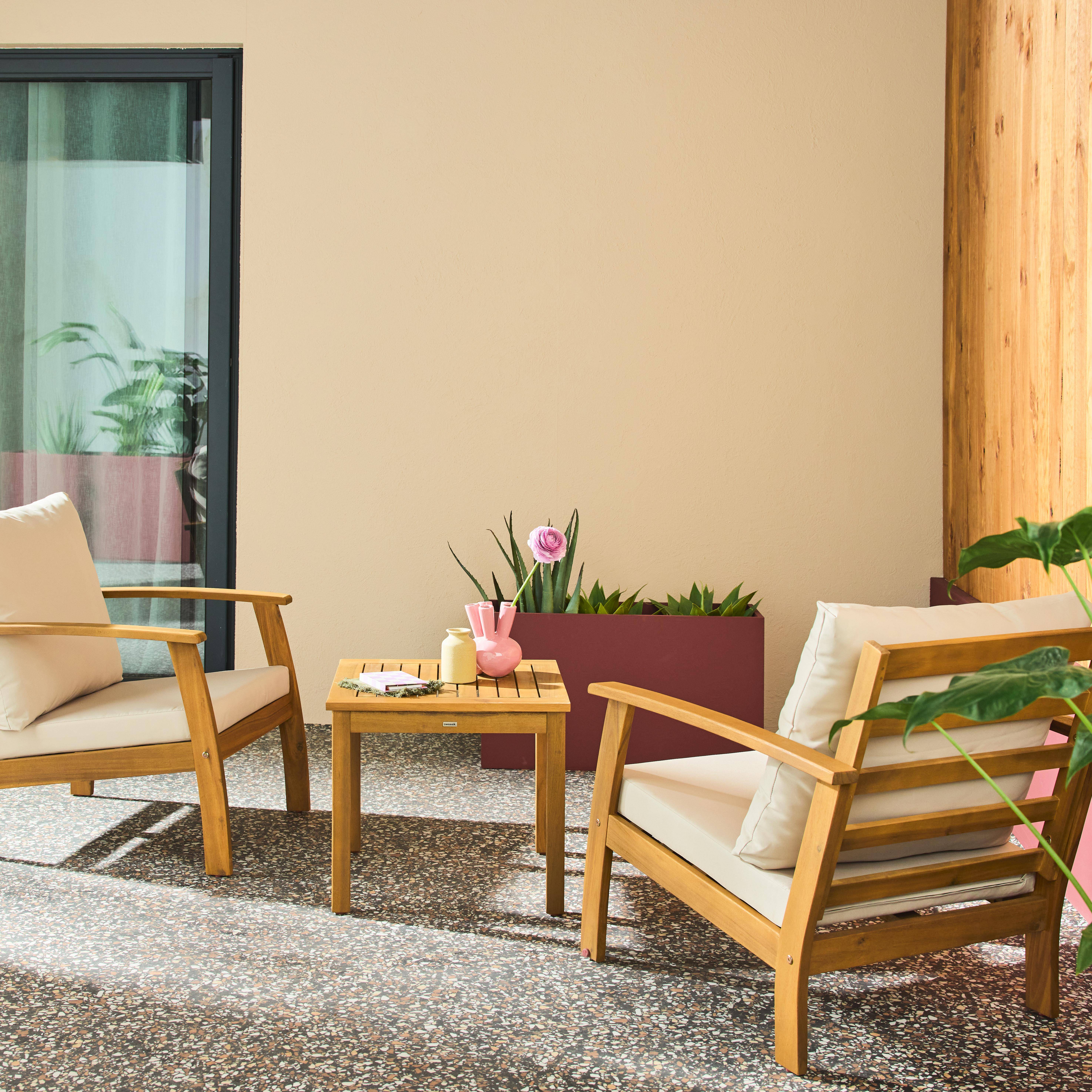 Gartenmöbel-Set aus Akazienholz für 2 Personen ecru - Sessel und Couchtisch - Ushuaïa,sweeek,Photo2