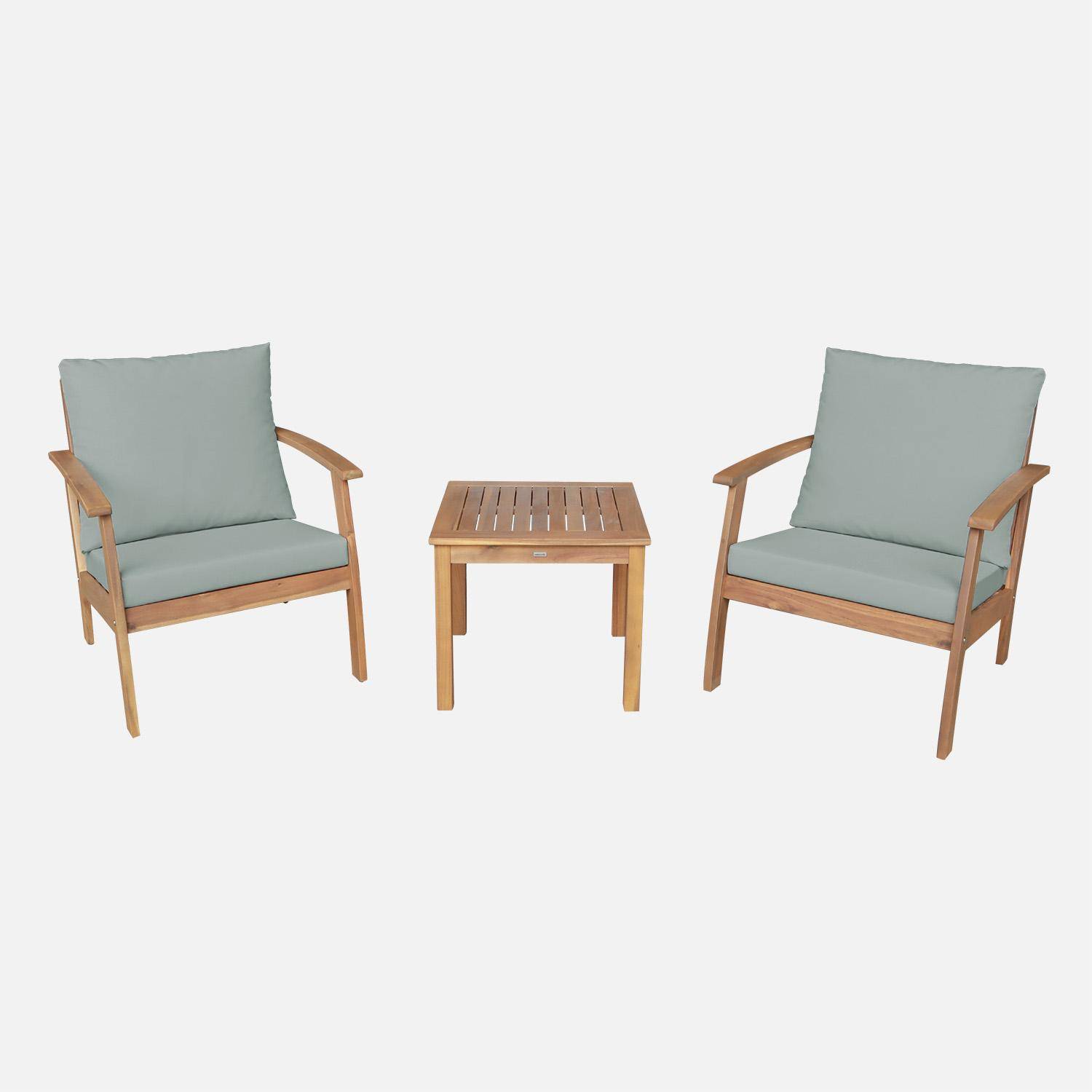 Salon de jardin bois d'acacia 2 places vert de gris -  Fauteuils et table basse - Ushuaïa,sweeek,Photo2