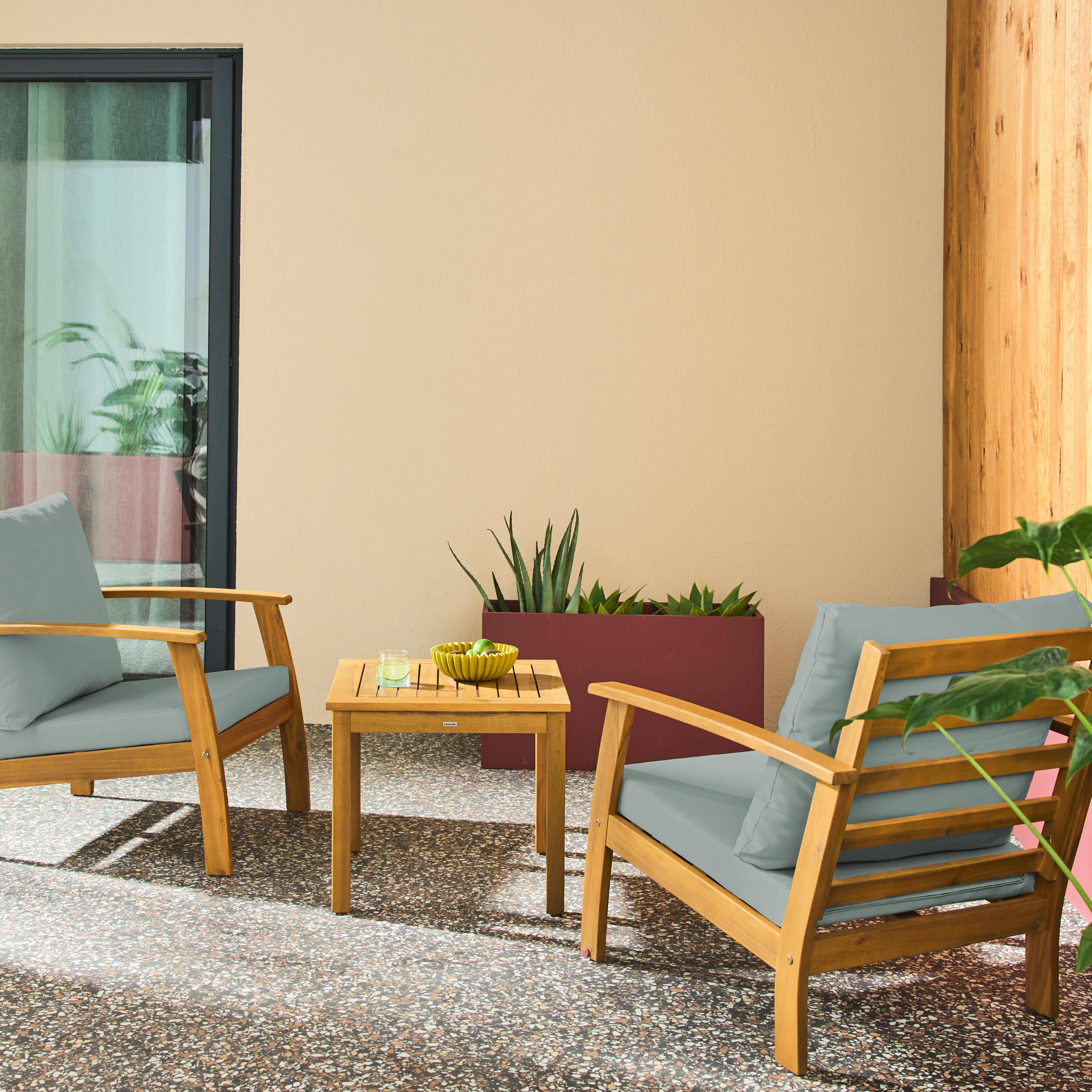 Conjunto de muebles de jardín de madera de acacia, 2 plazas Verde grisáceo - 67x81x74 cm,sweeek,Photo2