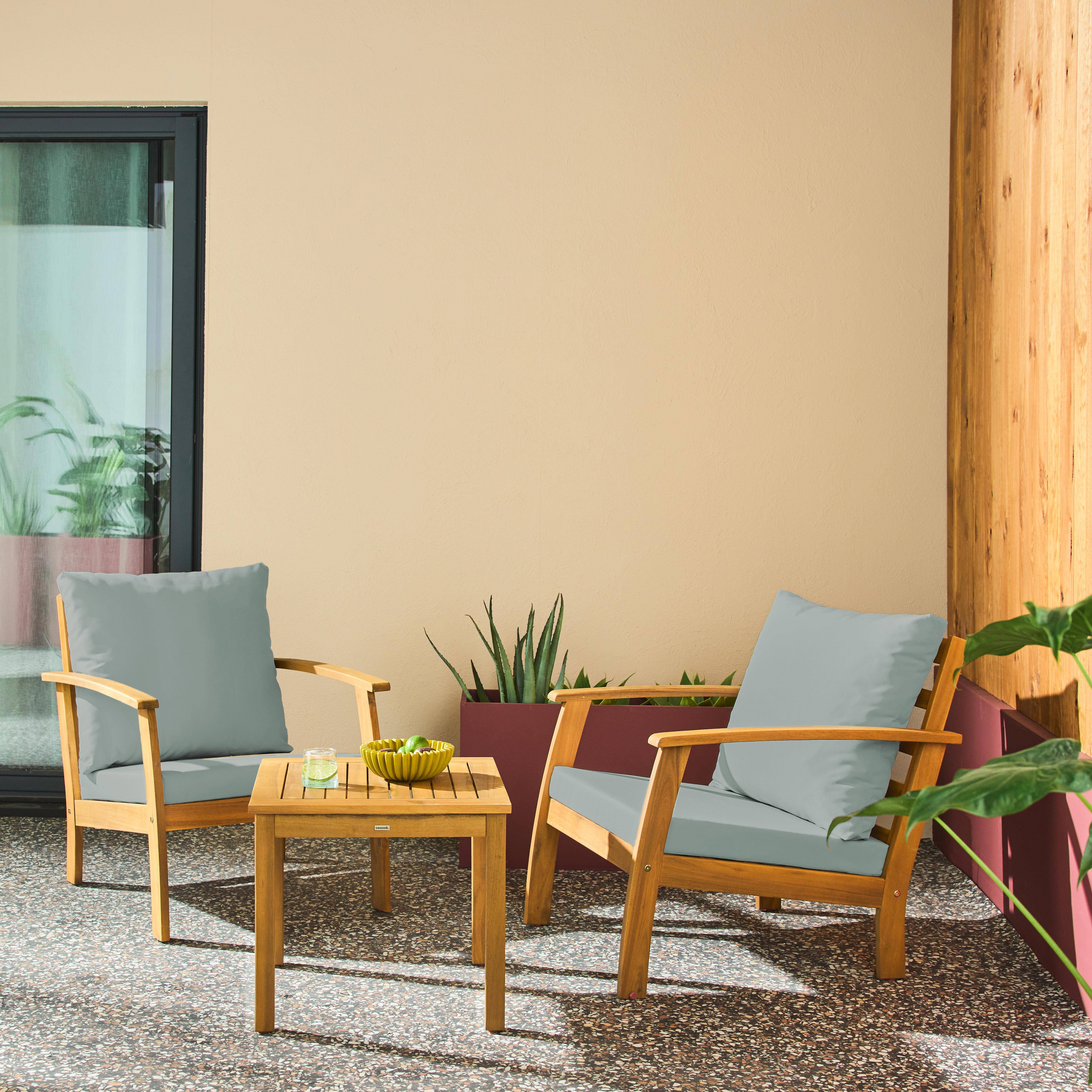 Conjunto de muebles de jardín de madera de acacia, 2 plazas Verde grisáceo - 67x81x74 cm Photo1