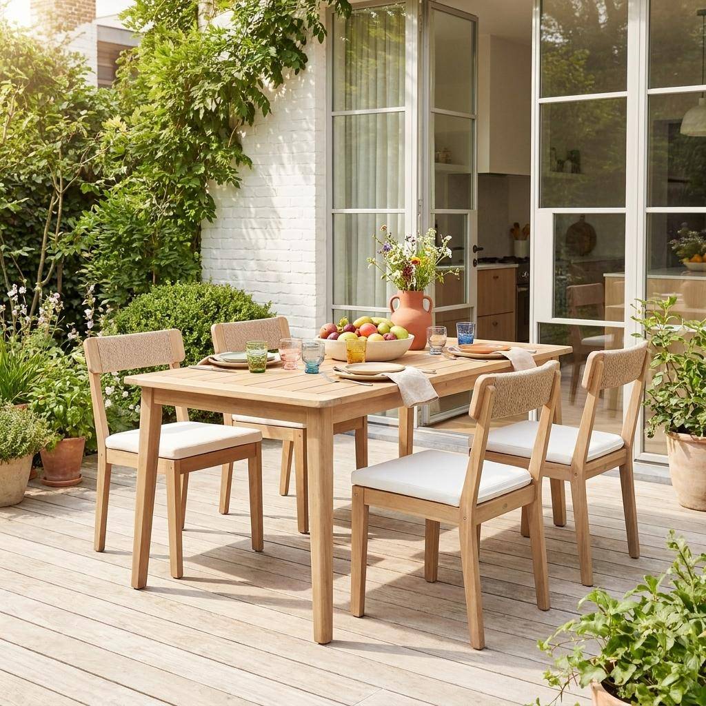 4er-Set Gartenstühle aus Akazienholz und natürlichem Seil - Anaki Photo1