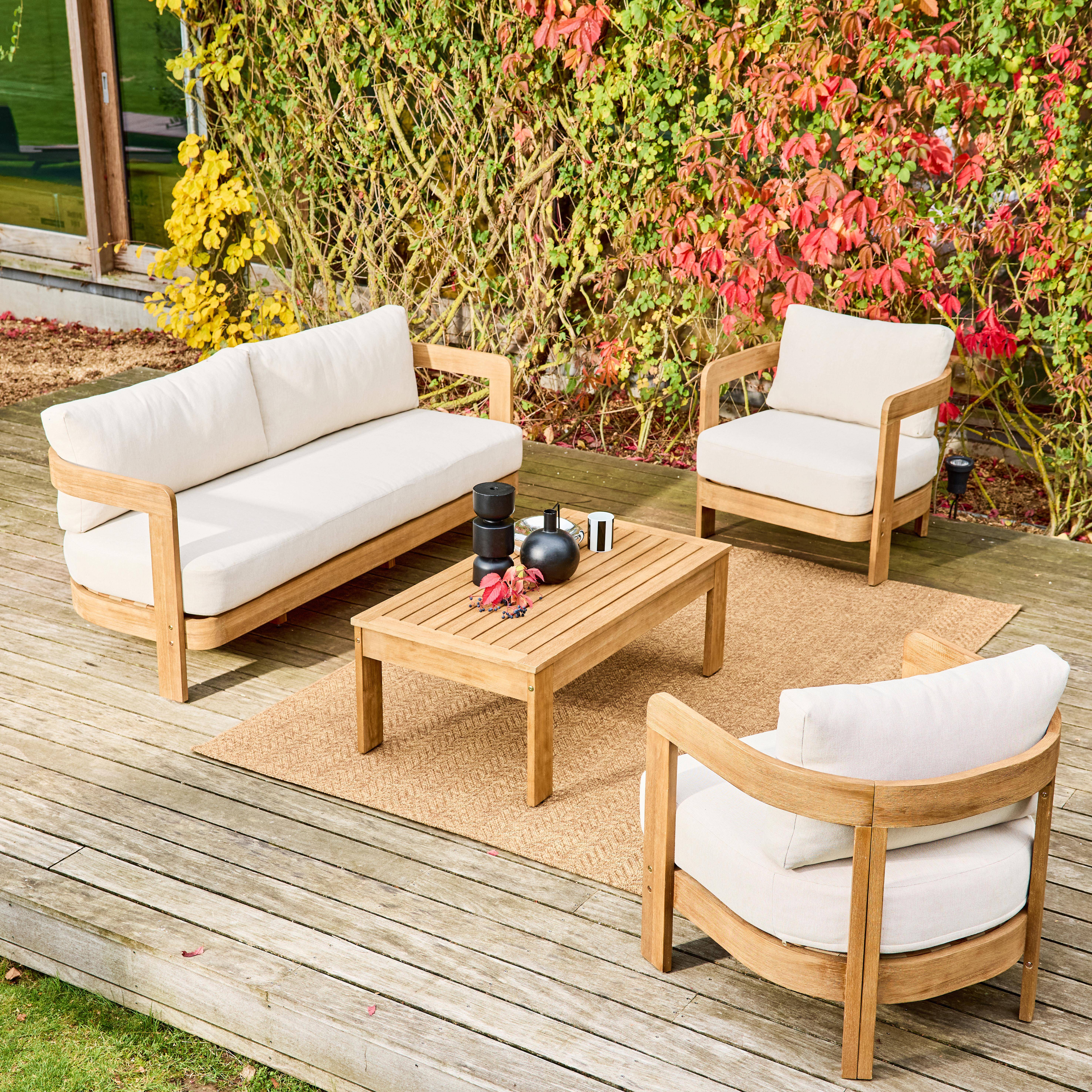 Conjunto de jardim em acácia e cordas para 5 lugares Natural - 100x55x38 cm,sweeek,Photo2