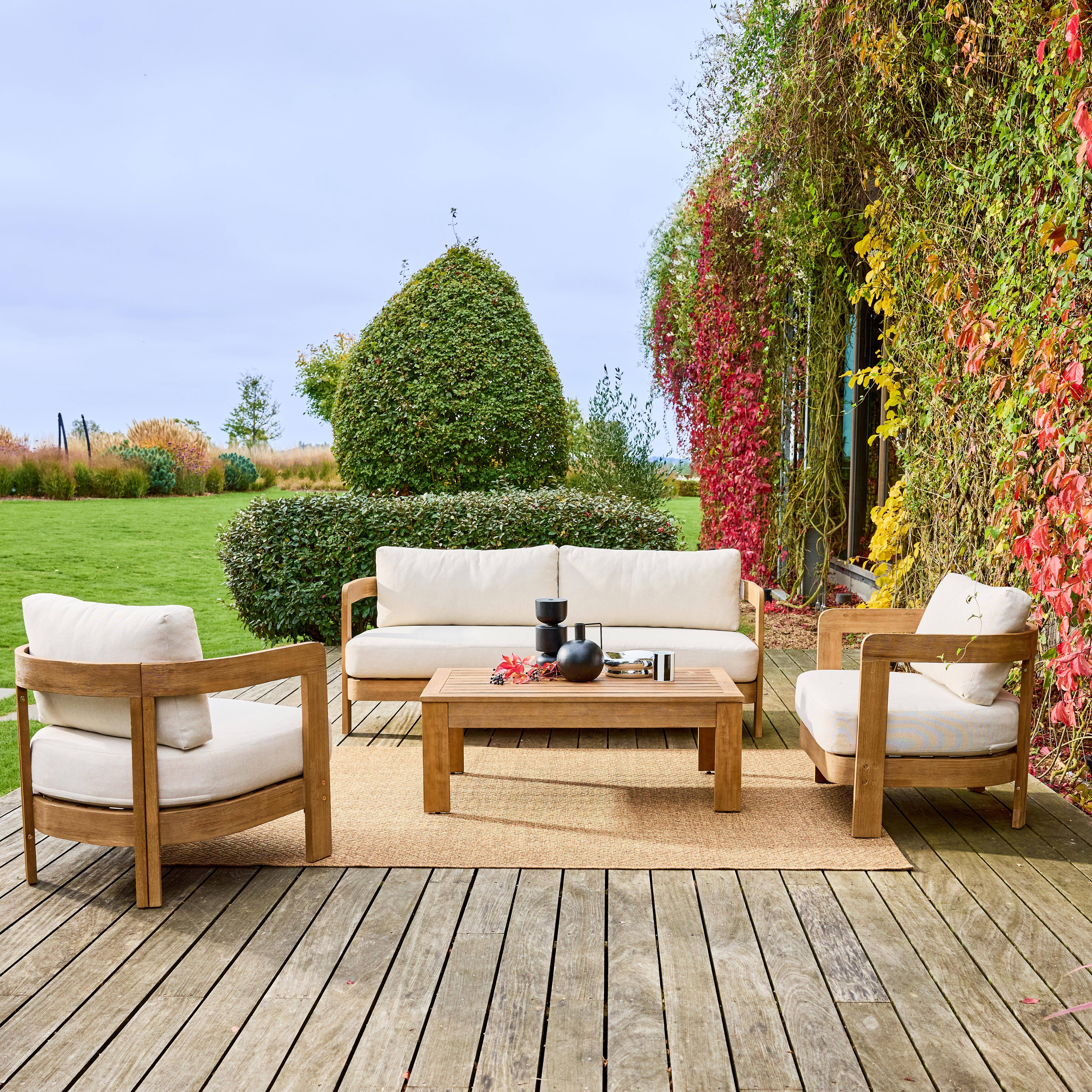 Conjunto de jardim em acácia e cordas para 5 lugares Natural - 100x55x38 cm,sweeek,Photo1