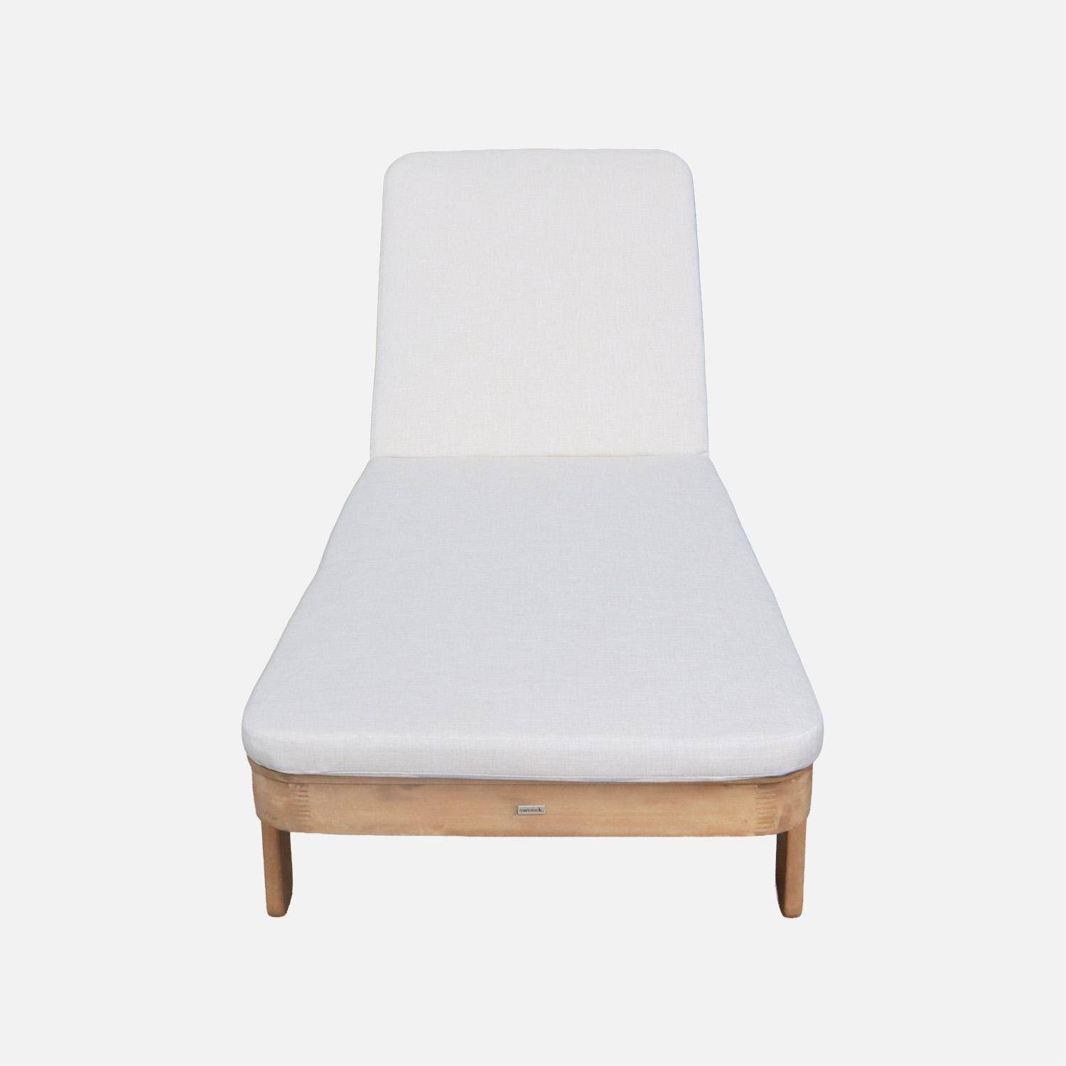 Lettino prendisole in legno di acacia multi-posizione con cuscino Marrone naturale - 200x65x30 cm,sweeek,Photo3