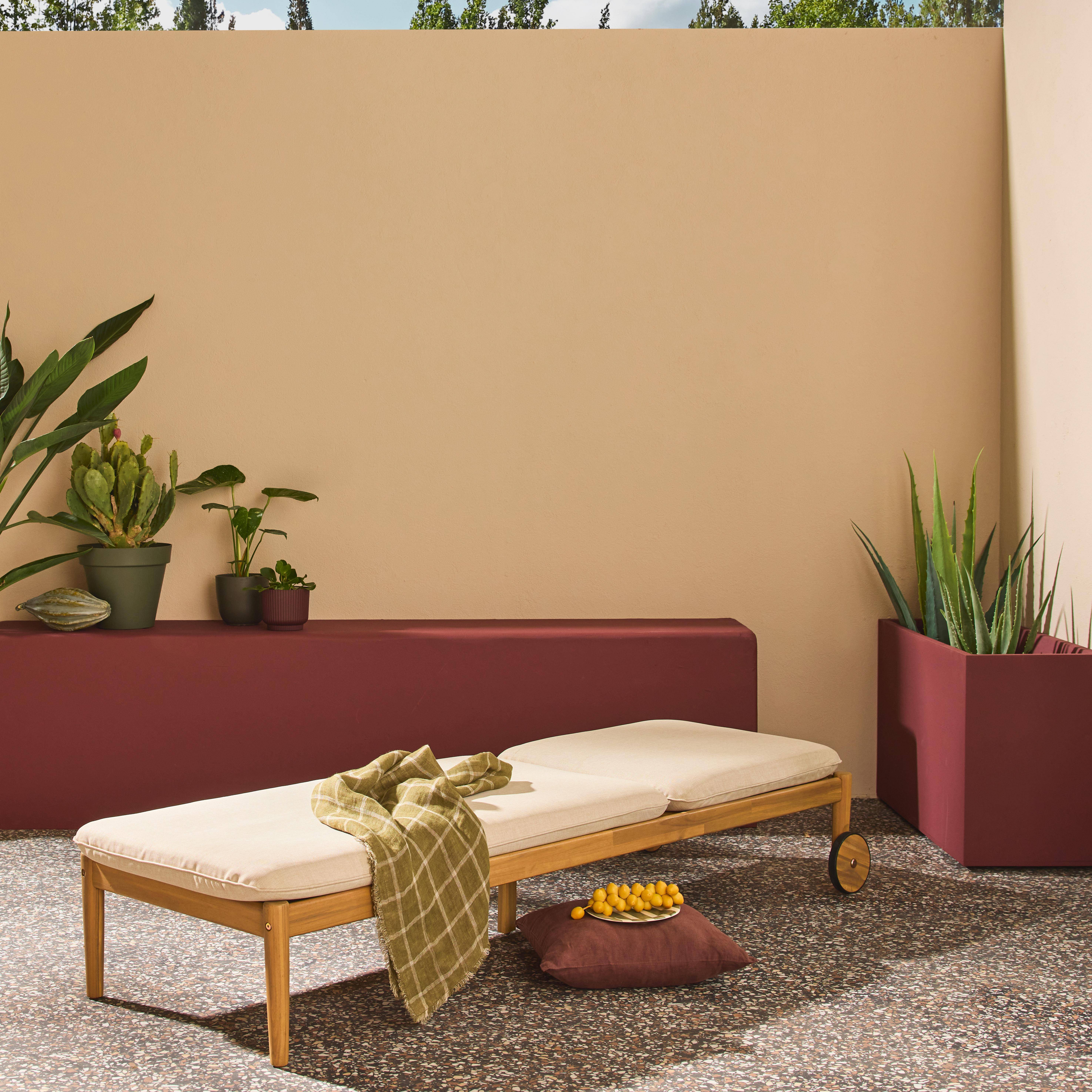 Leżak z drewna akacjowego z wieloma pozycjami i materacem, naturalny - Zenya,sweeek,Photo2